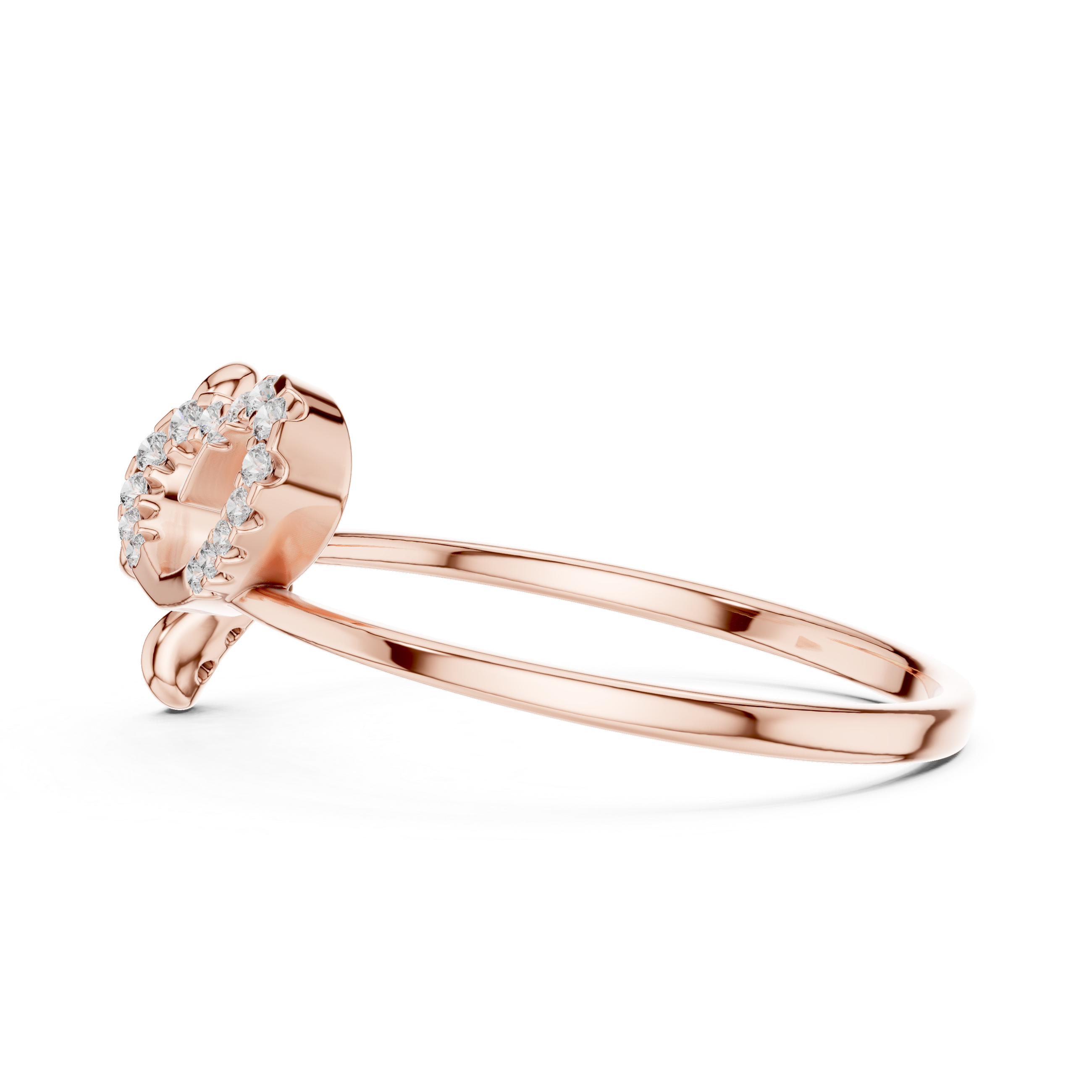 Diamond Heart and Floral Openwork Ring with Minimalist Split Design