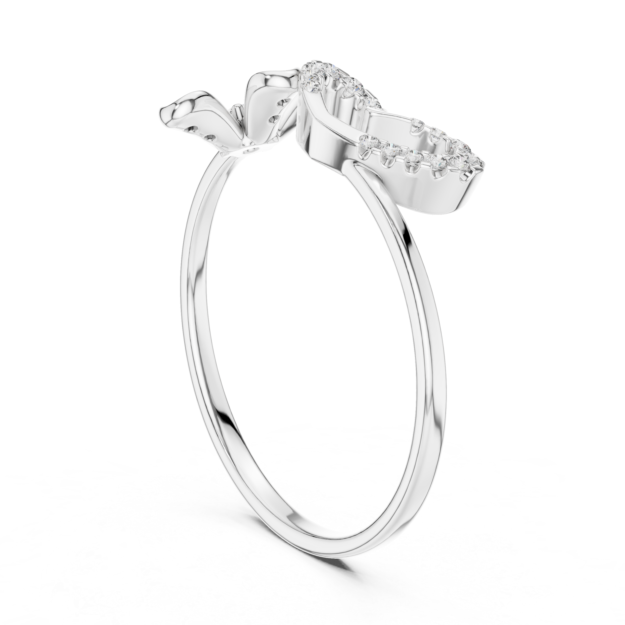 Diamond Heart and Floral Openwork Ring with Minimalist Split Design
