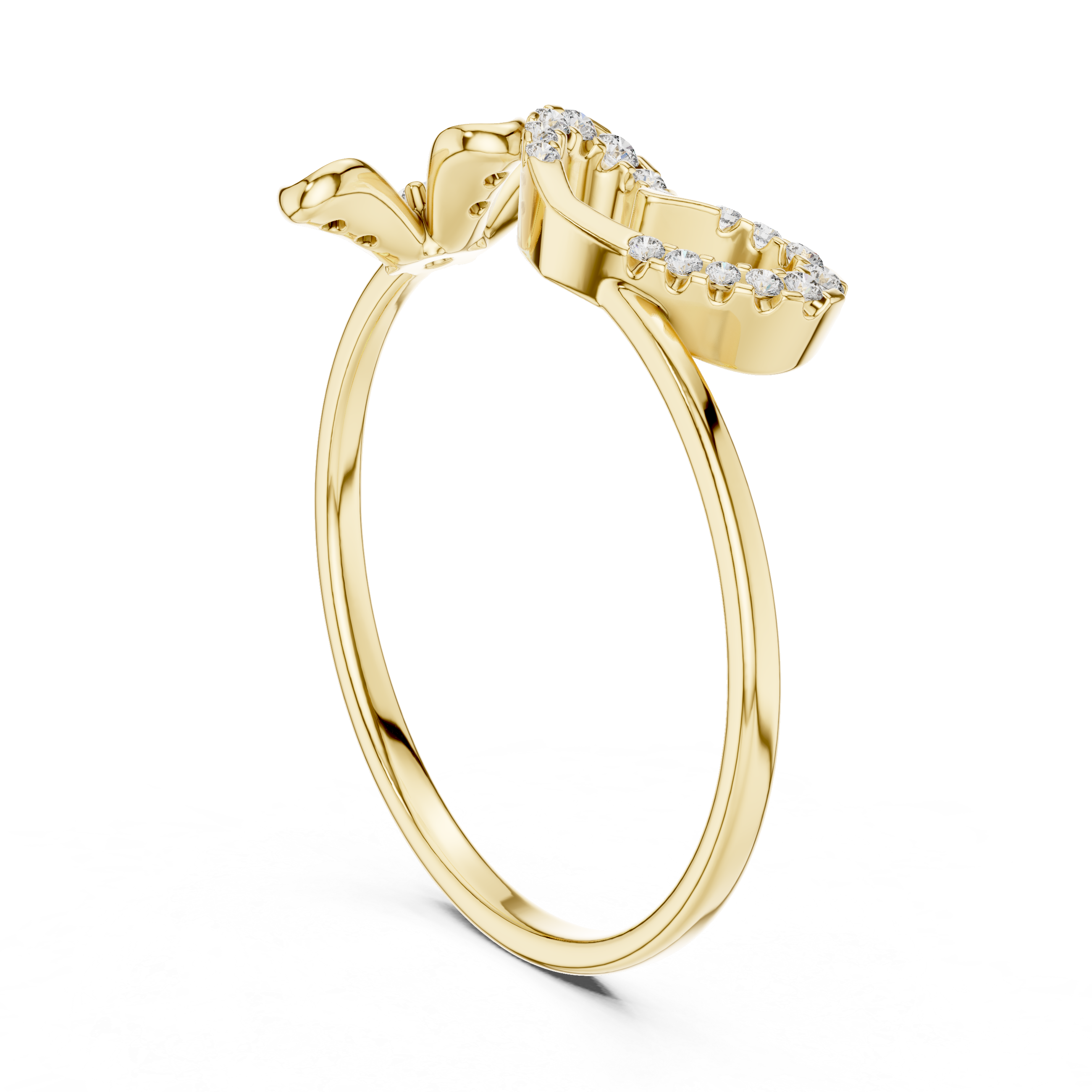 Diamond Heart and Floral Openwork Ring with Minimalist Split Design