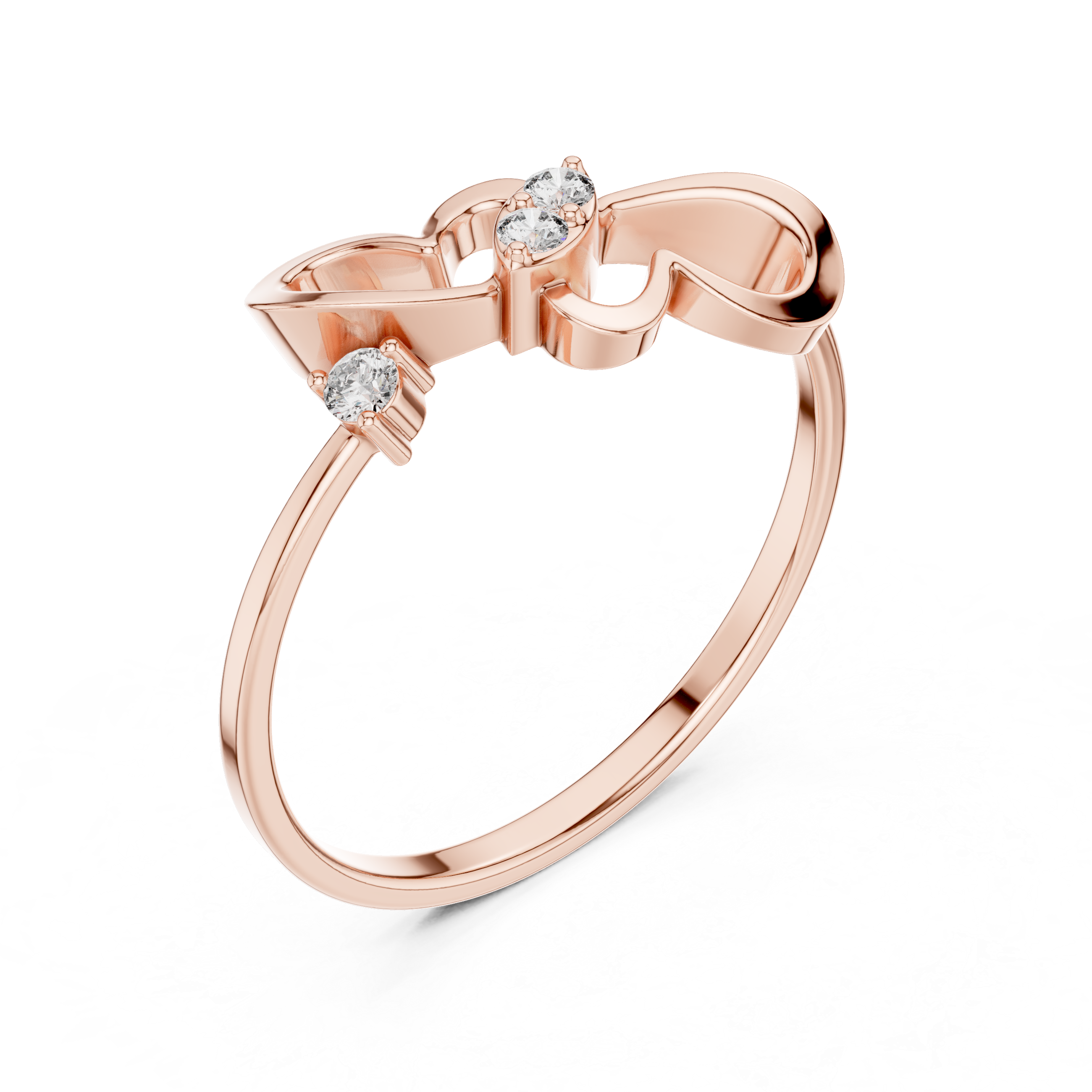 Modern Double Heart Diamond Ring with Floating Open Heart Design