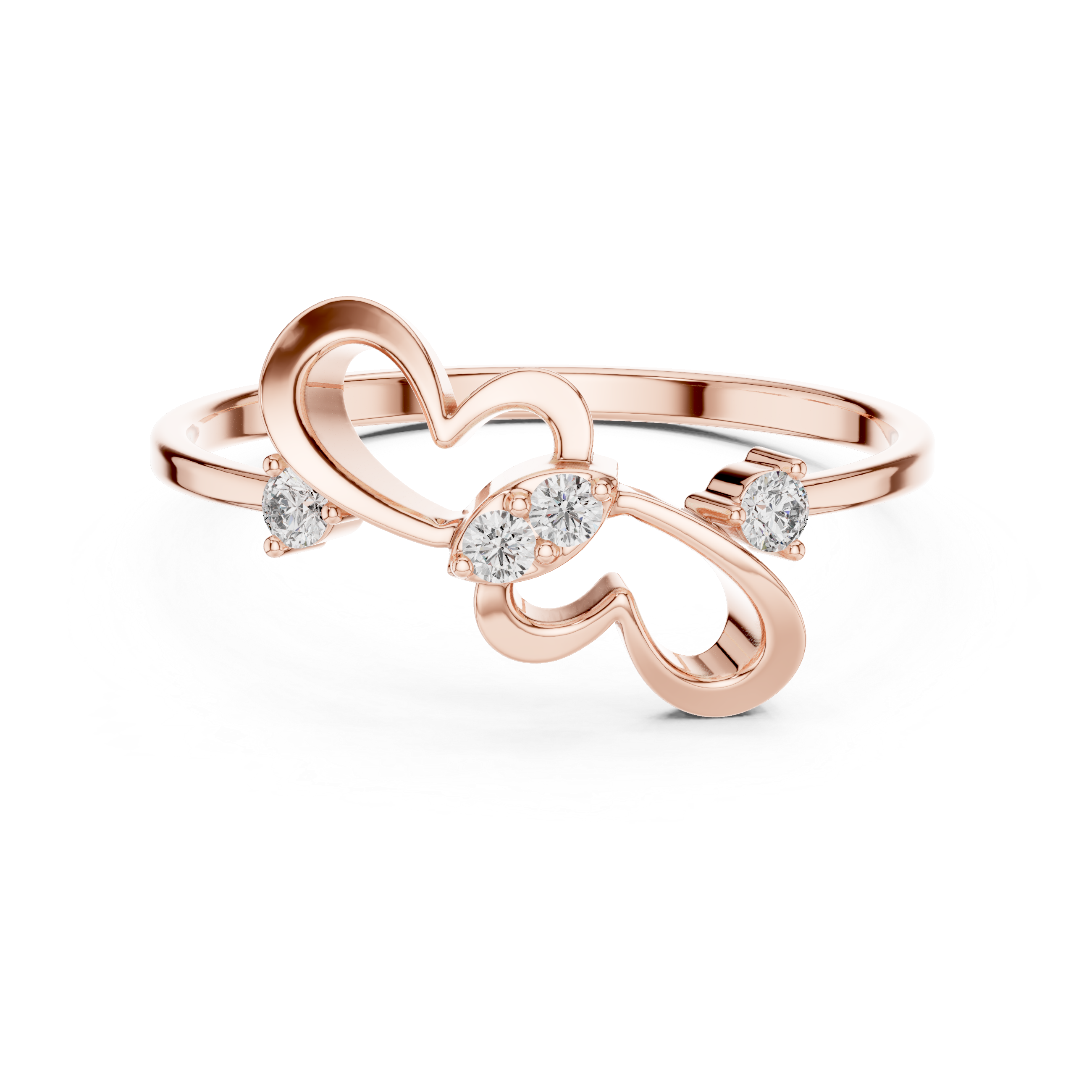 Modern Double Heart Diamond Ring with Floating Open Heart Design