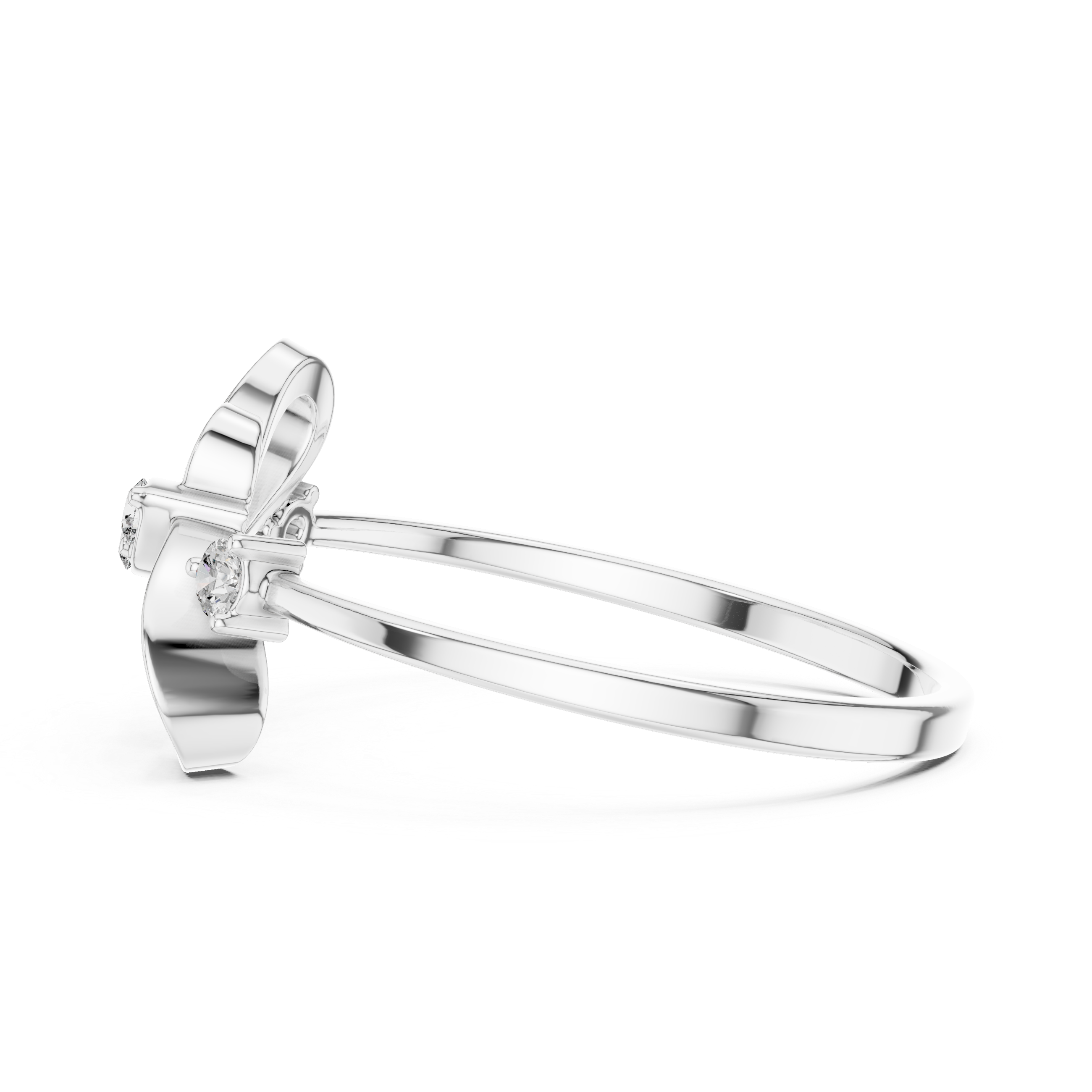 Modern Double Heart Diamond Ring with Floating Open Heart Design