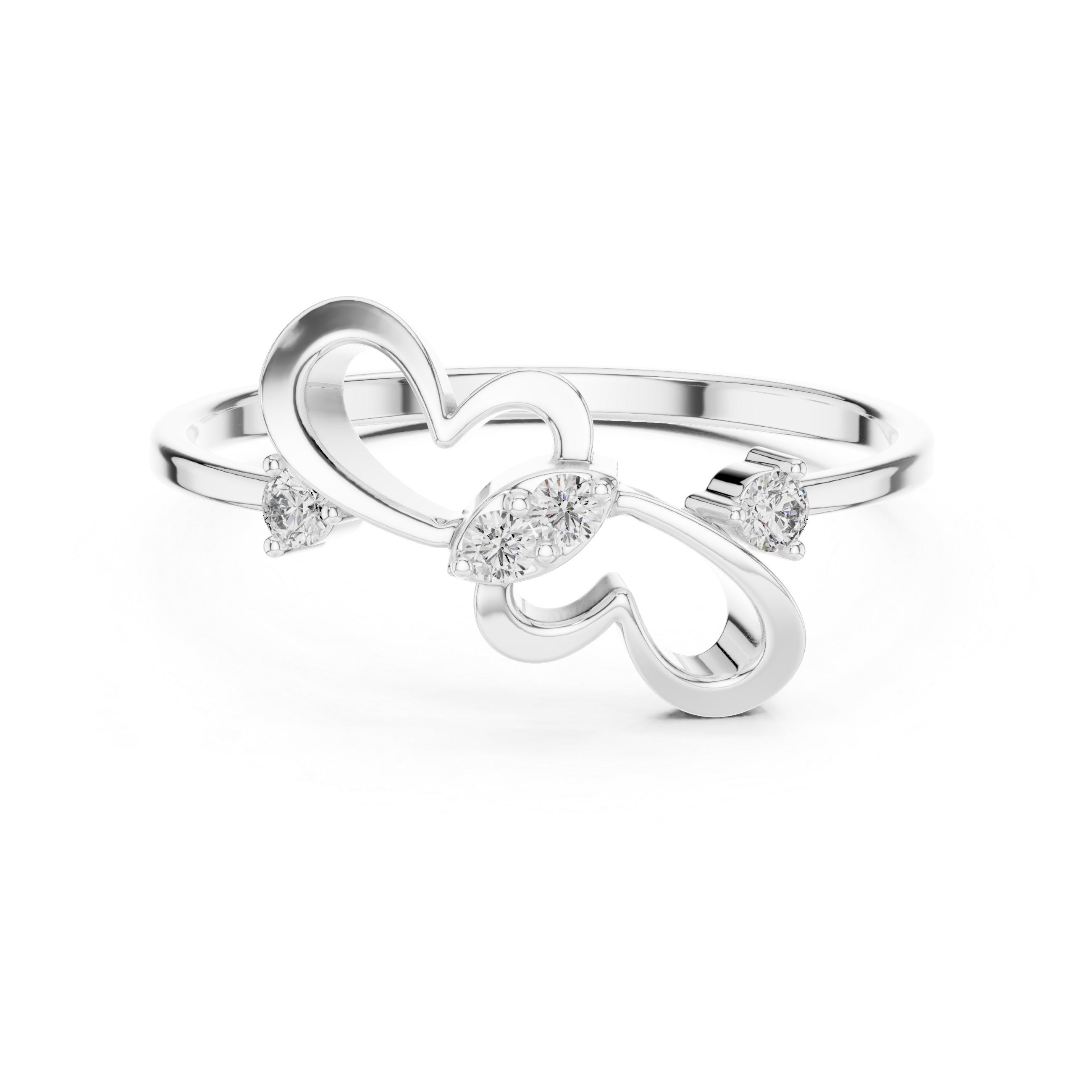 Modern Double Heart Diamond Ring with Floating Open Heart Design