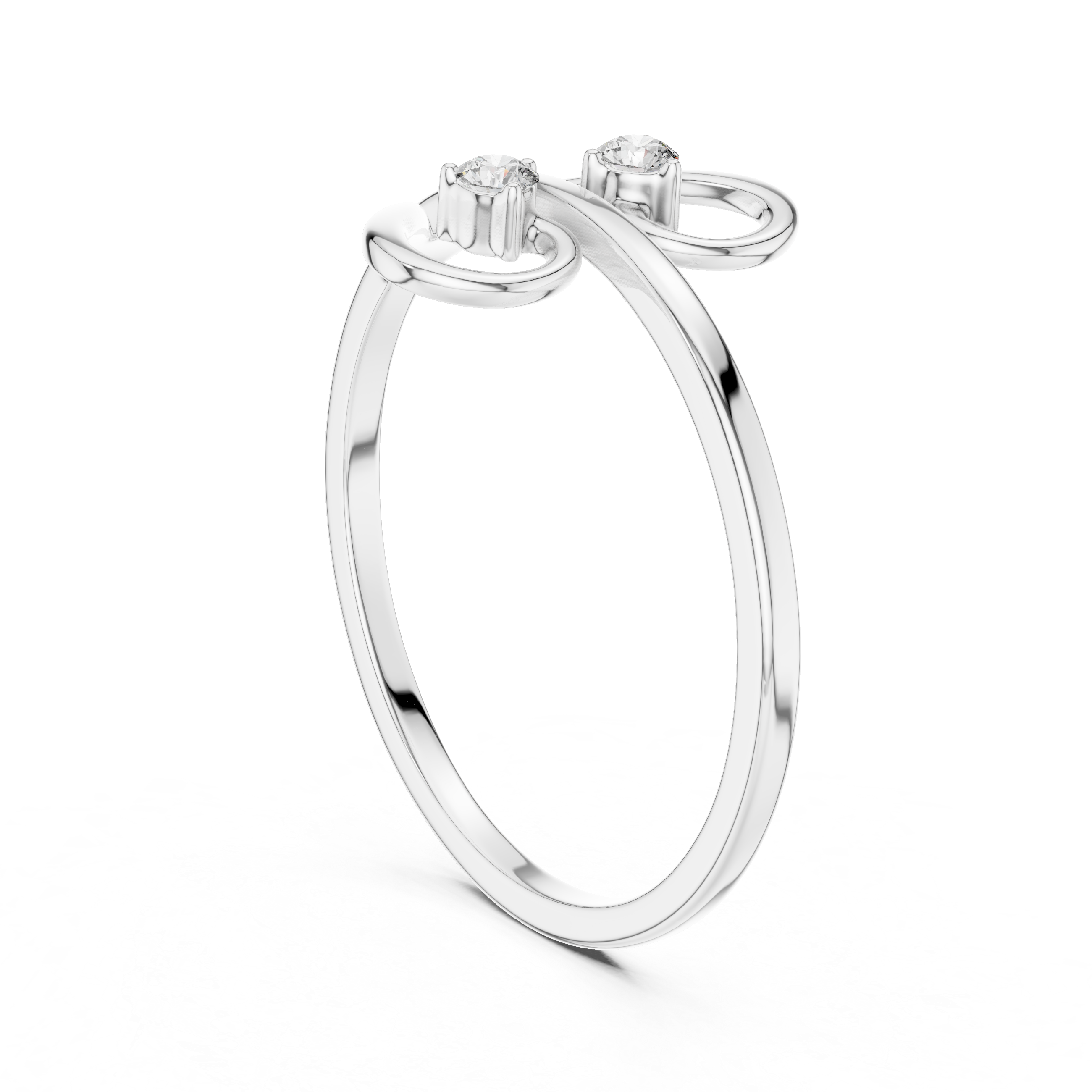 Minimalist Double Swirl Diamond Ring with Open Heart Curves