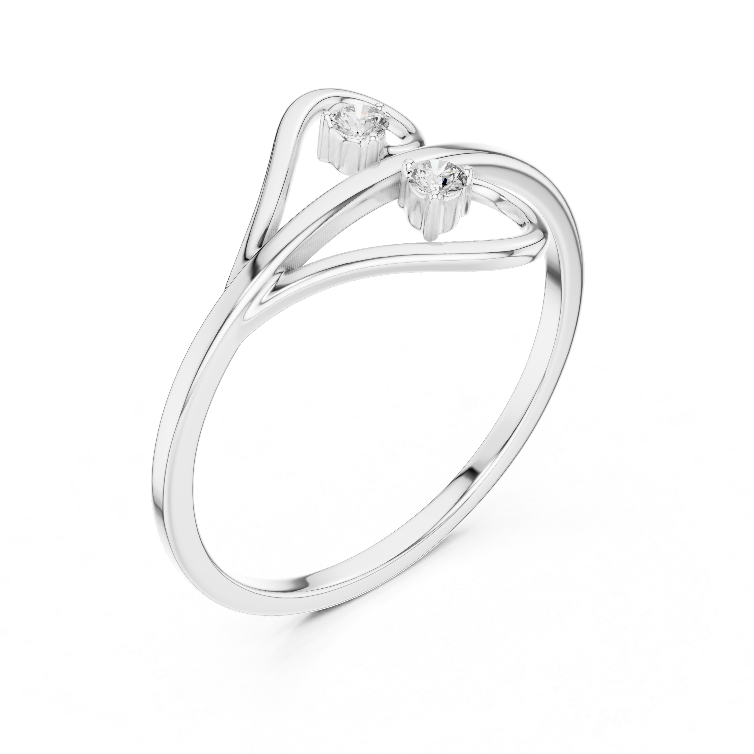 Minimalist Double Swirl Diamond Ring with Open Heart Curves