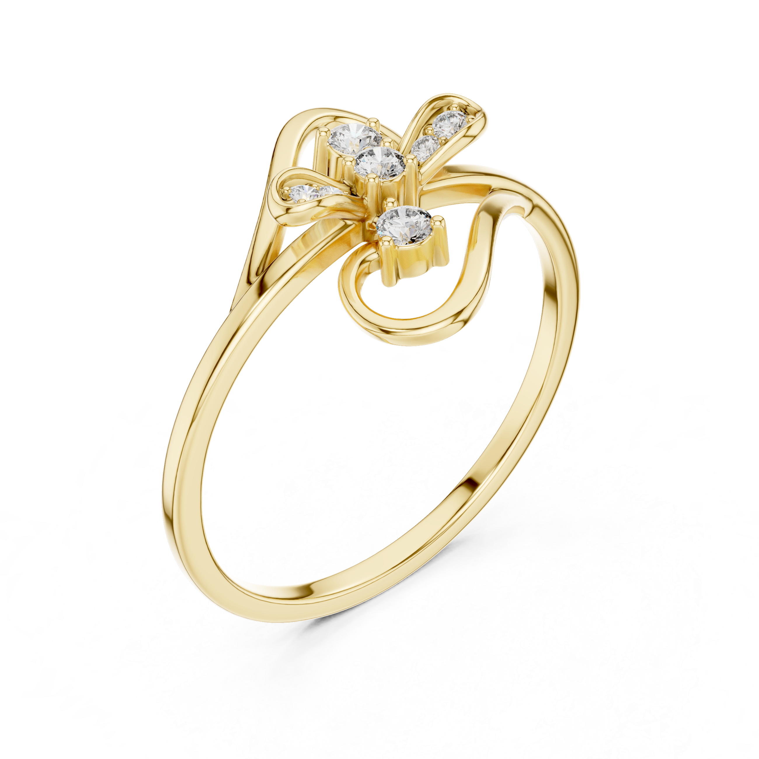 Abstract Floral Swirl Diamond Ring with Open Loop Design