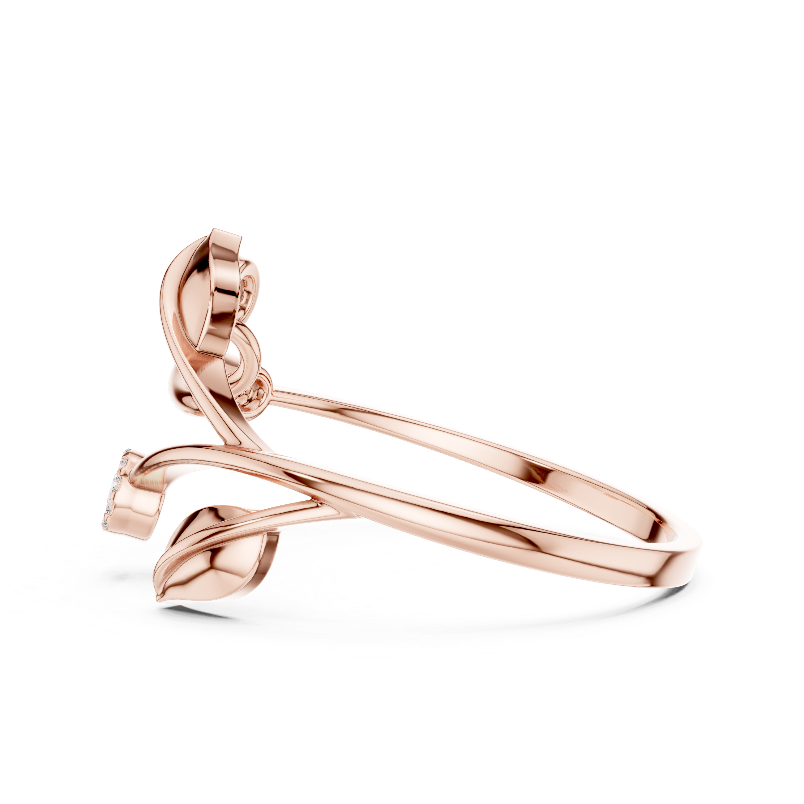 Nature-Inspired Diamond Leaf Ring with Floral Cluster Accents