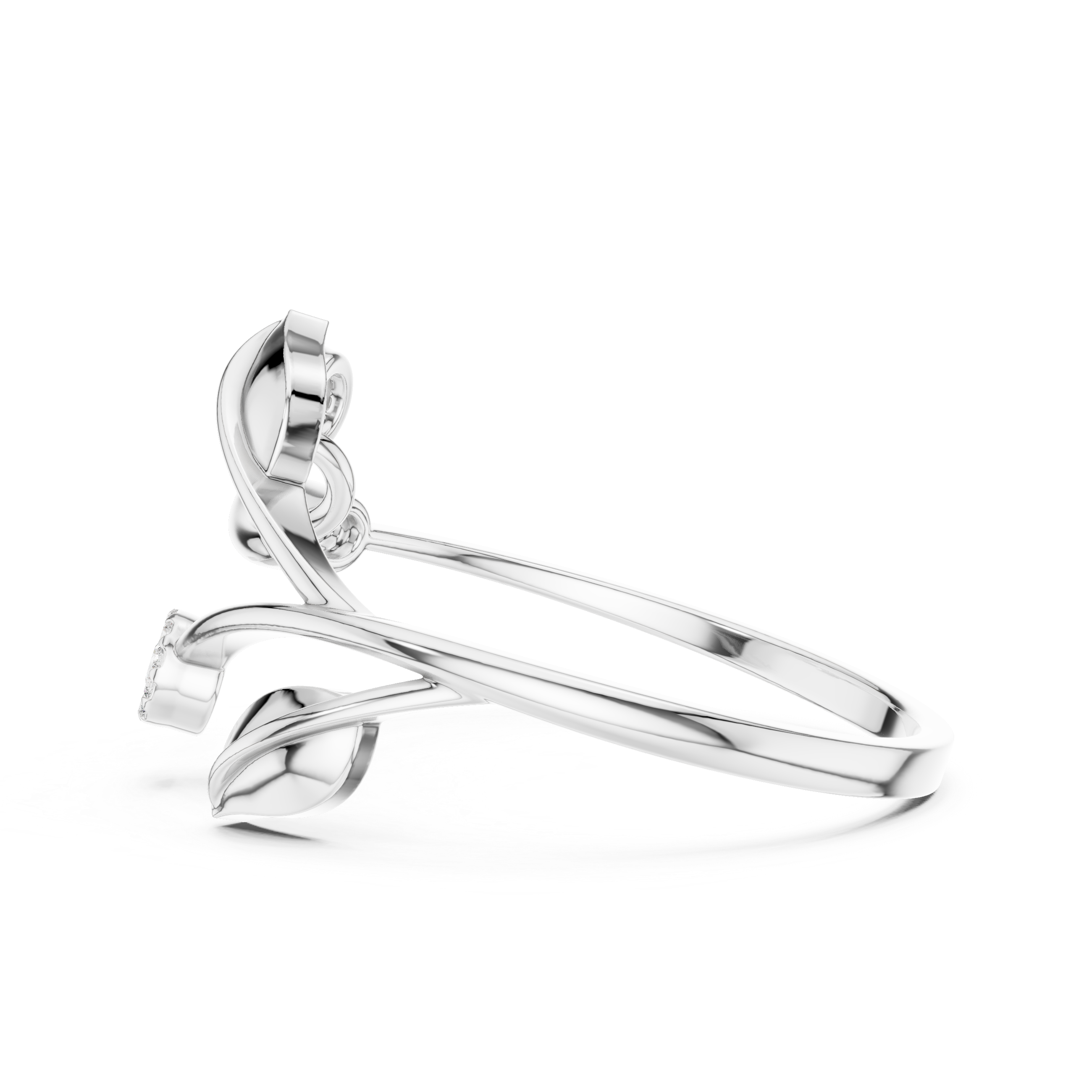 Nature-Inspired Diamond Leaf Ring with Floral Cluster Accents