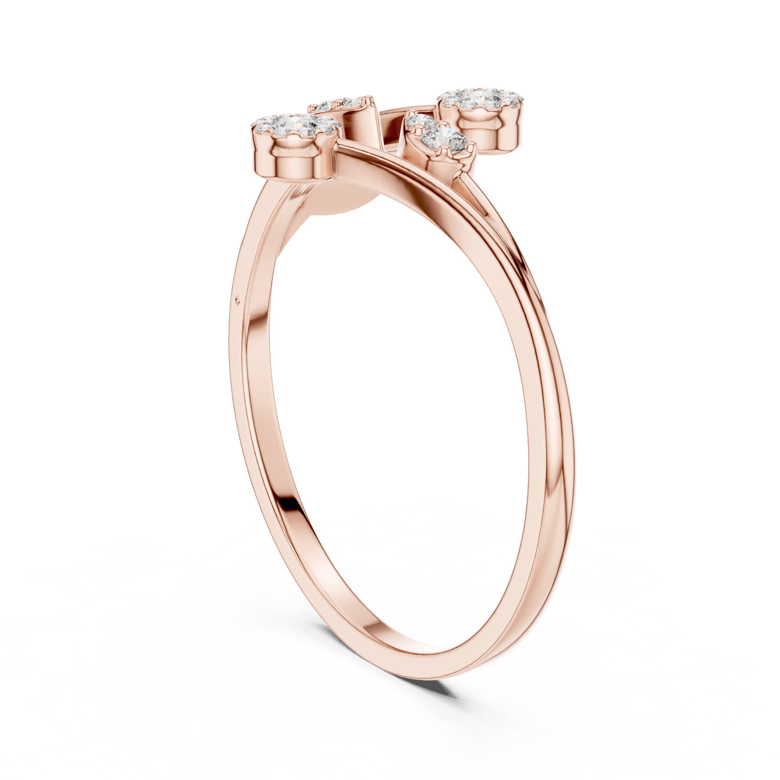 Nature-Inspired Open Leaf Diamond Ring with Floral Cluster Accents