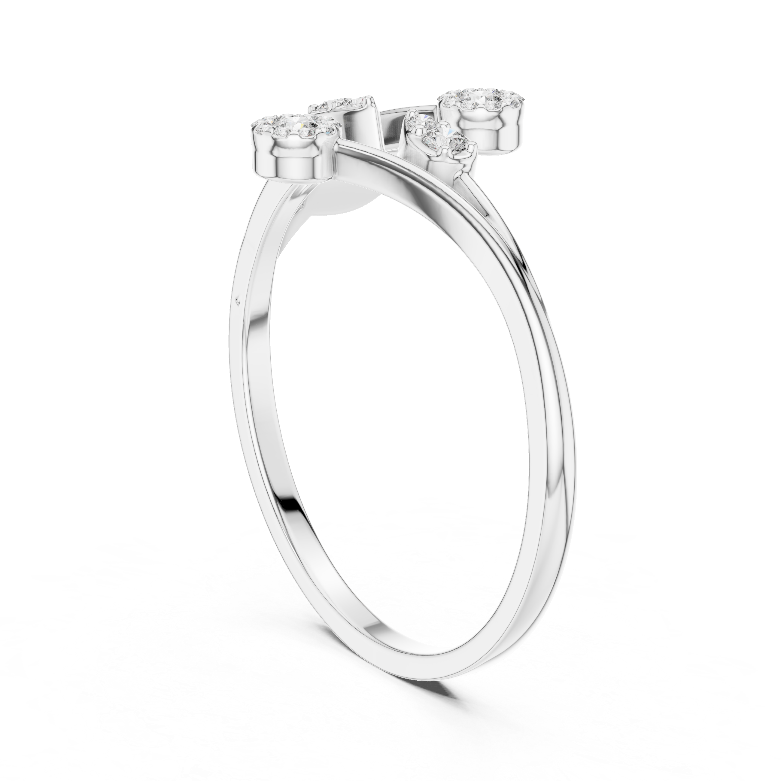 Nature-Inspired Open Leaf Diamond Ring with Floral Cluster Accents
