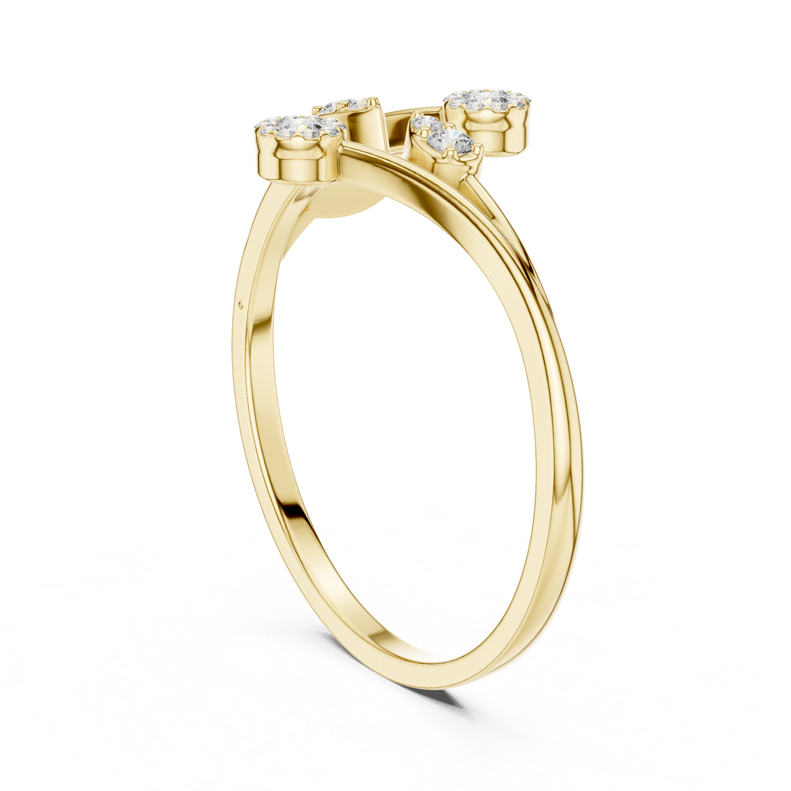 Nature-Inspired Open Leaf Diamond Ring with Floral Cluster Accents