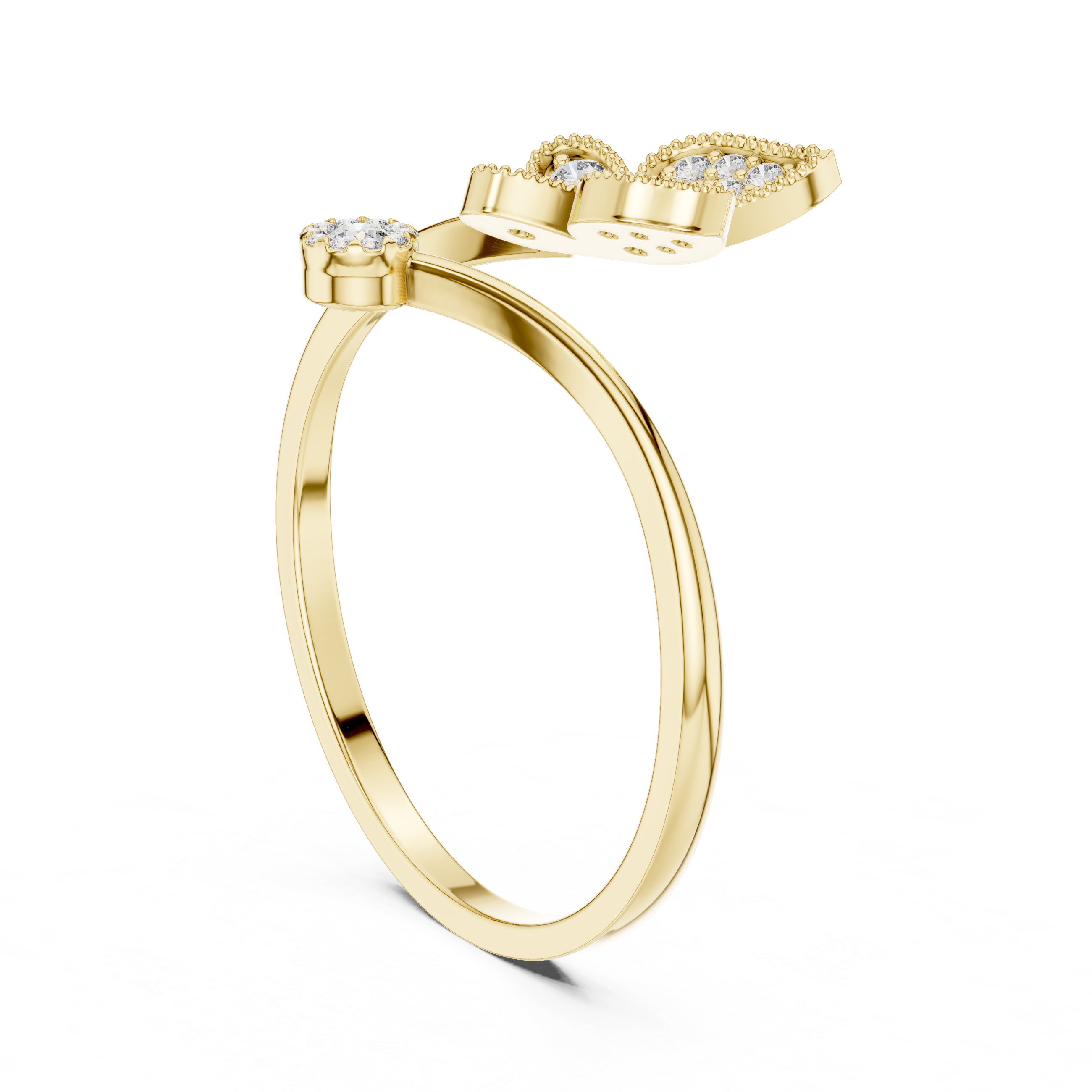 Diamond Butterfly & Floral Open Ring – Nature Inspired Leaf Wrap Design