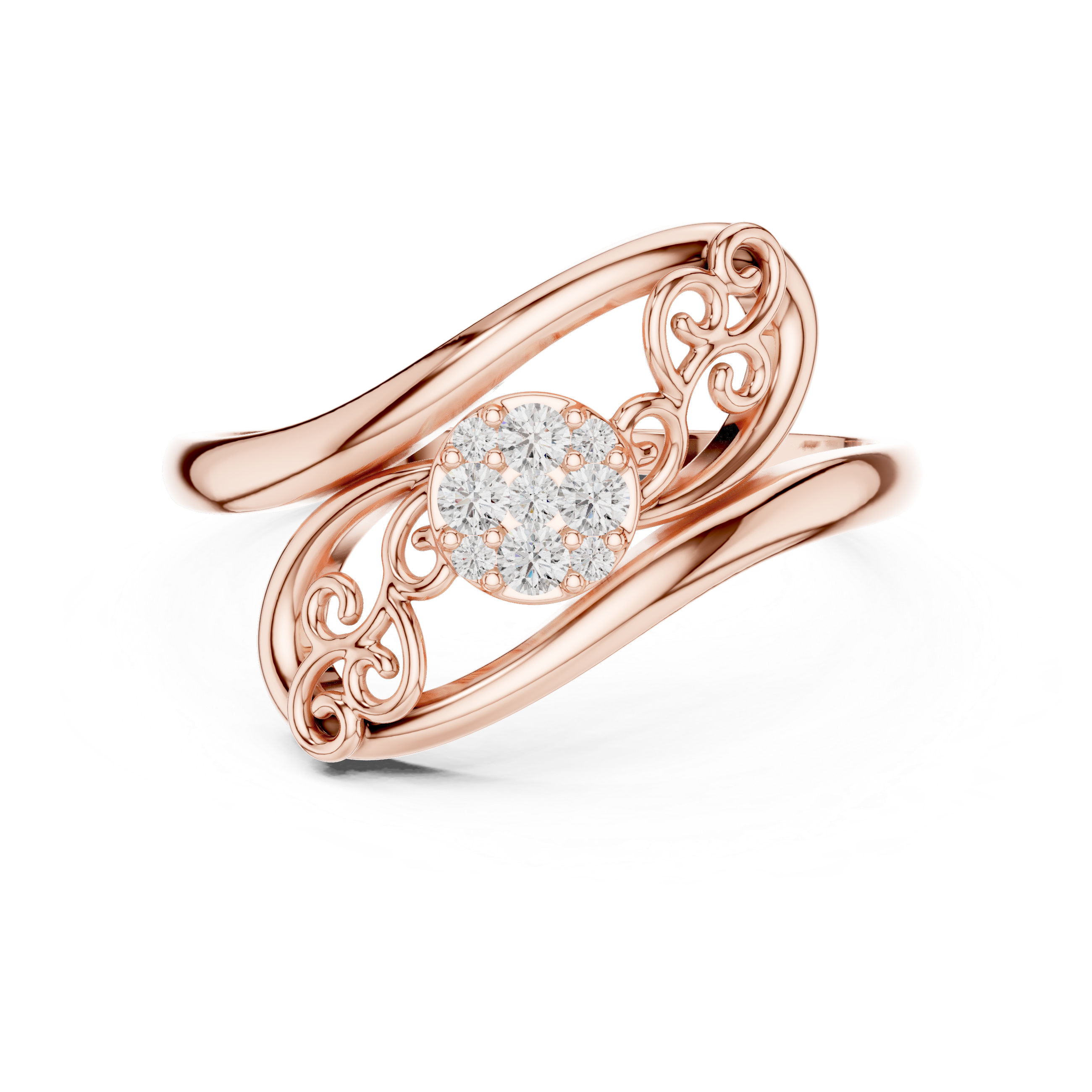 Vintage Filigree Diamond Cluster Ring – Elegant Scrollwork Statement Ring