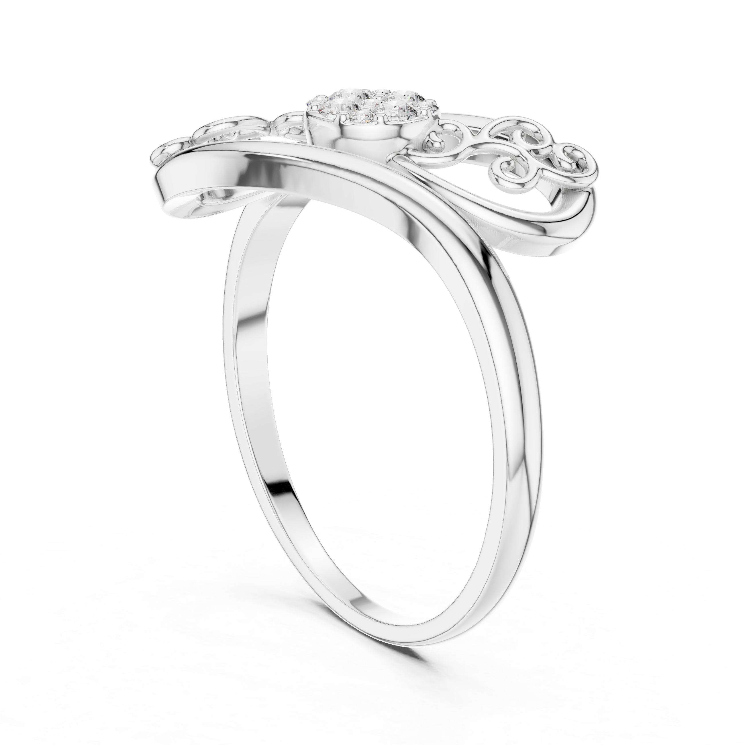Vintage Filigree Diamond Cluster Ring – Elegant Scrollwork Statement Ring