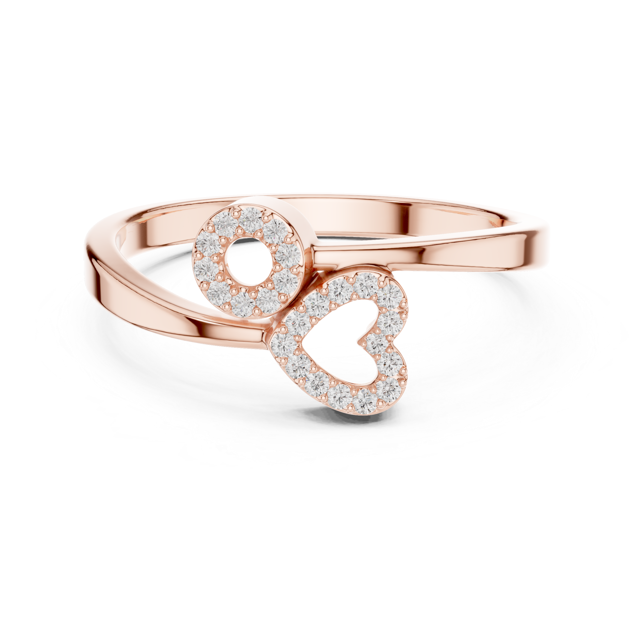 Diamond Open Circle & Heart Ring – Modern Pavé Love Ring