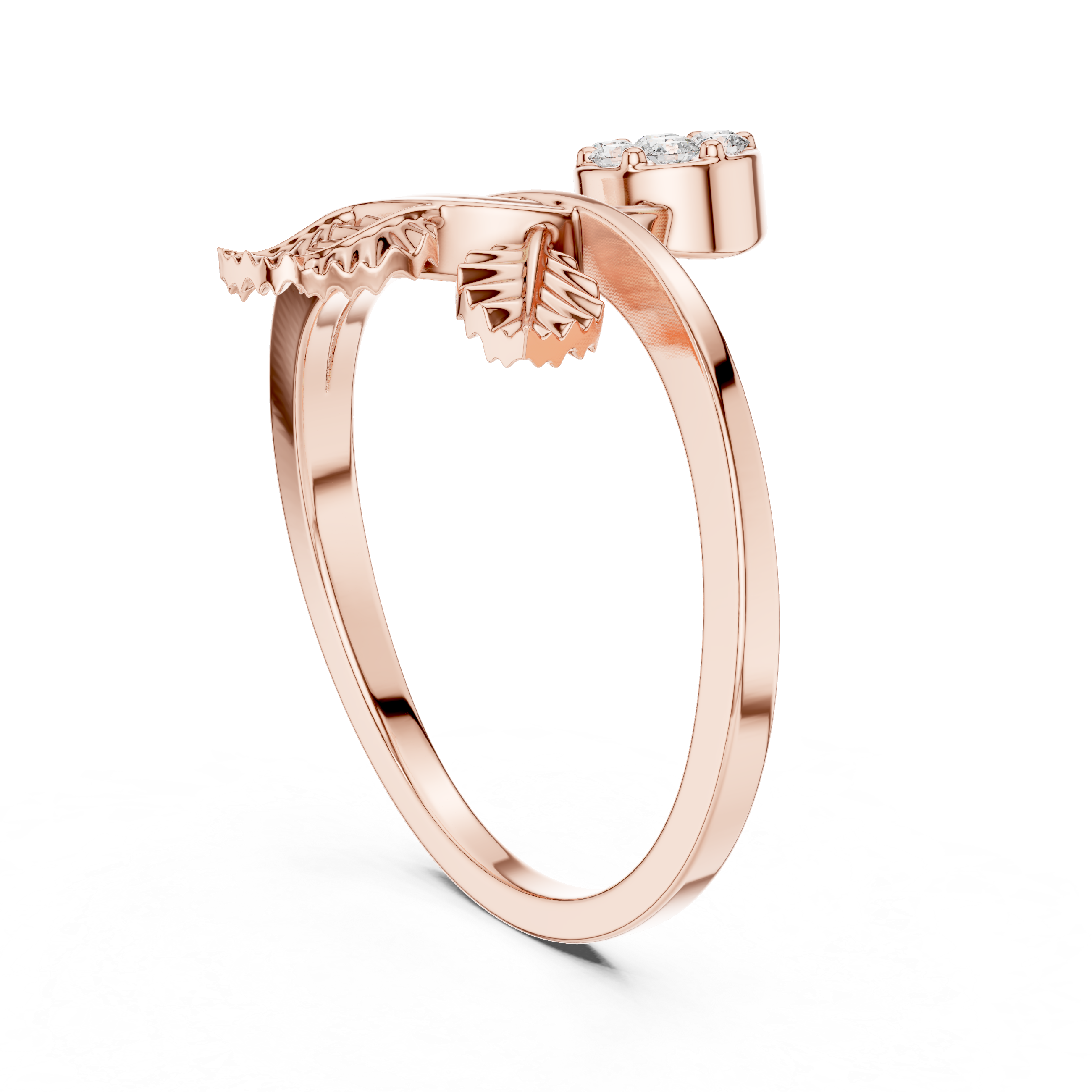 Diamond Flower & Leaf Nature Ring – Botanical Inspired Open Wrap Ring