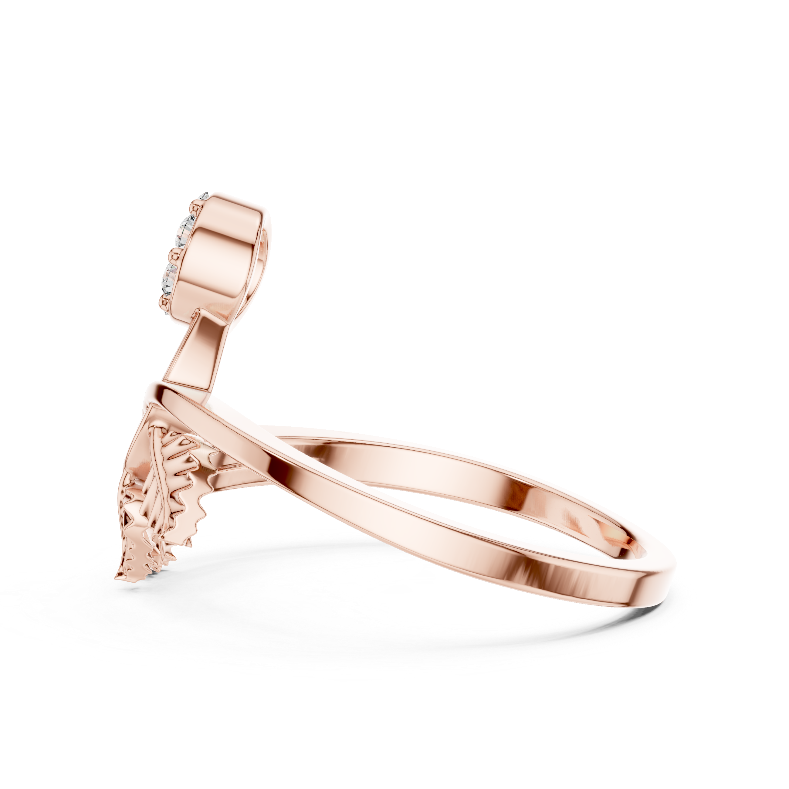 Diamond Flower & Leaf Nature Ring – Botanical Inspired Open Wrap Ring