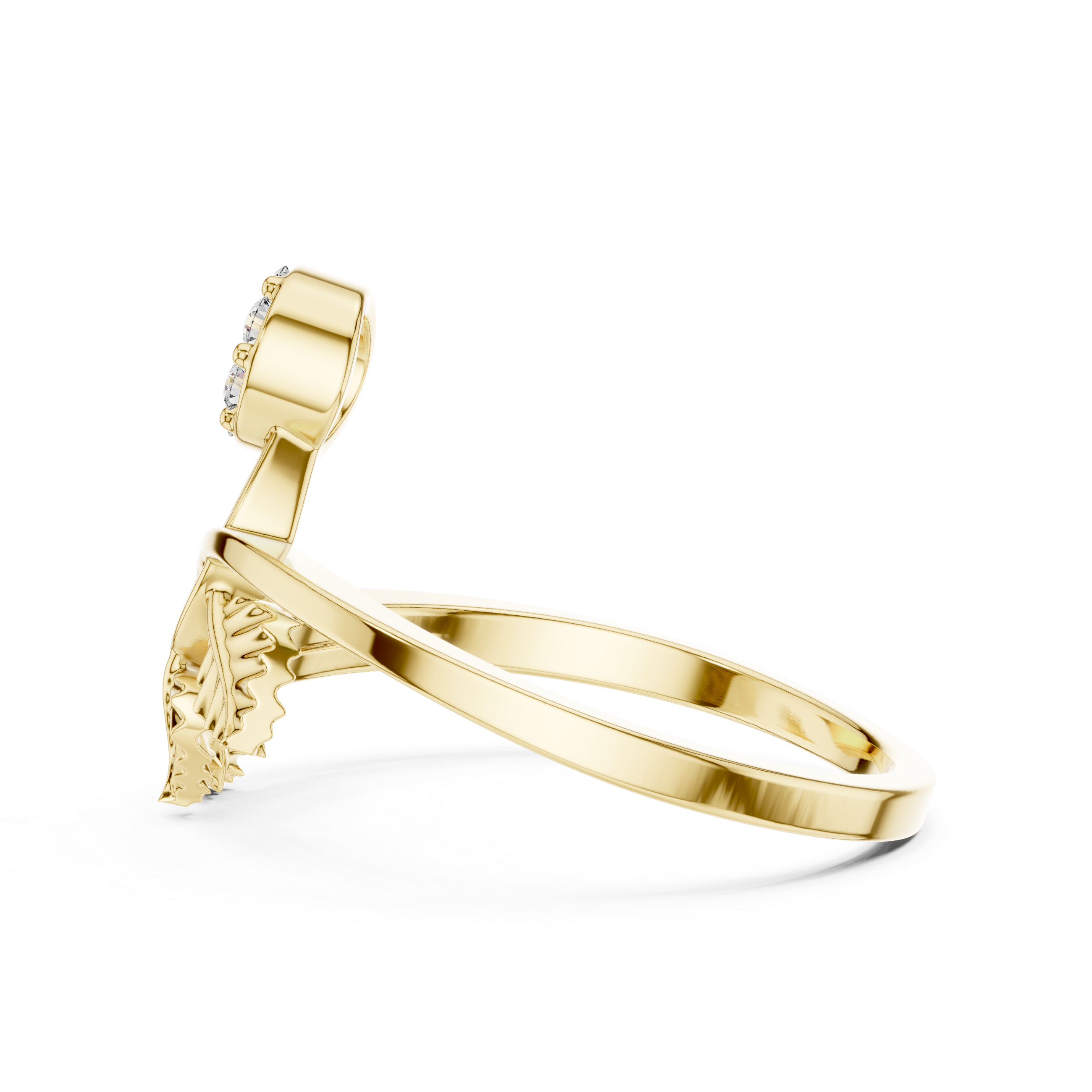 Diamond Flower & Leaf Nature Ring – Botanical Inspired Open Wrap Ring