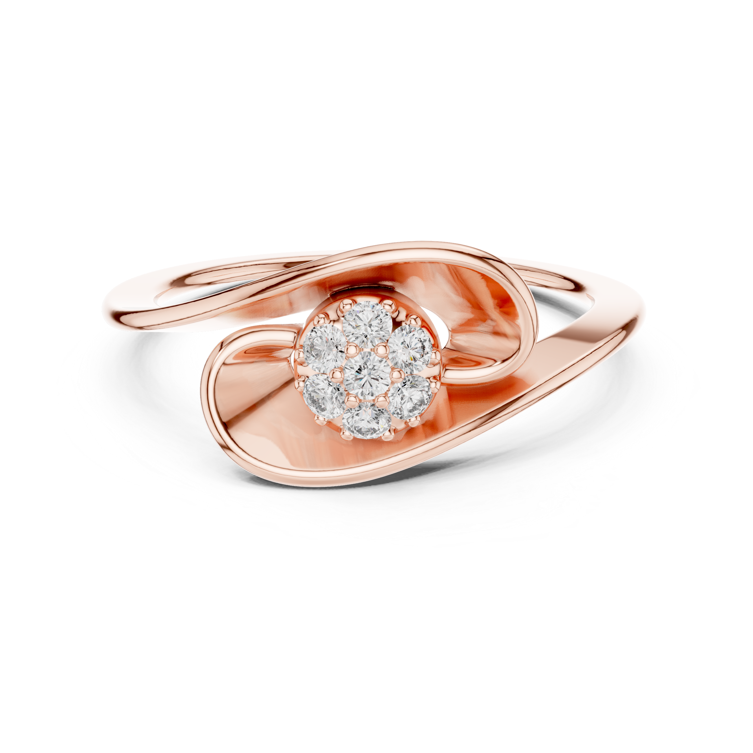 Diamond Swirl Cluster Ring – Modern Flowing Wave Statement Ring