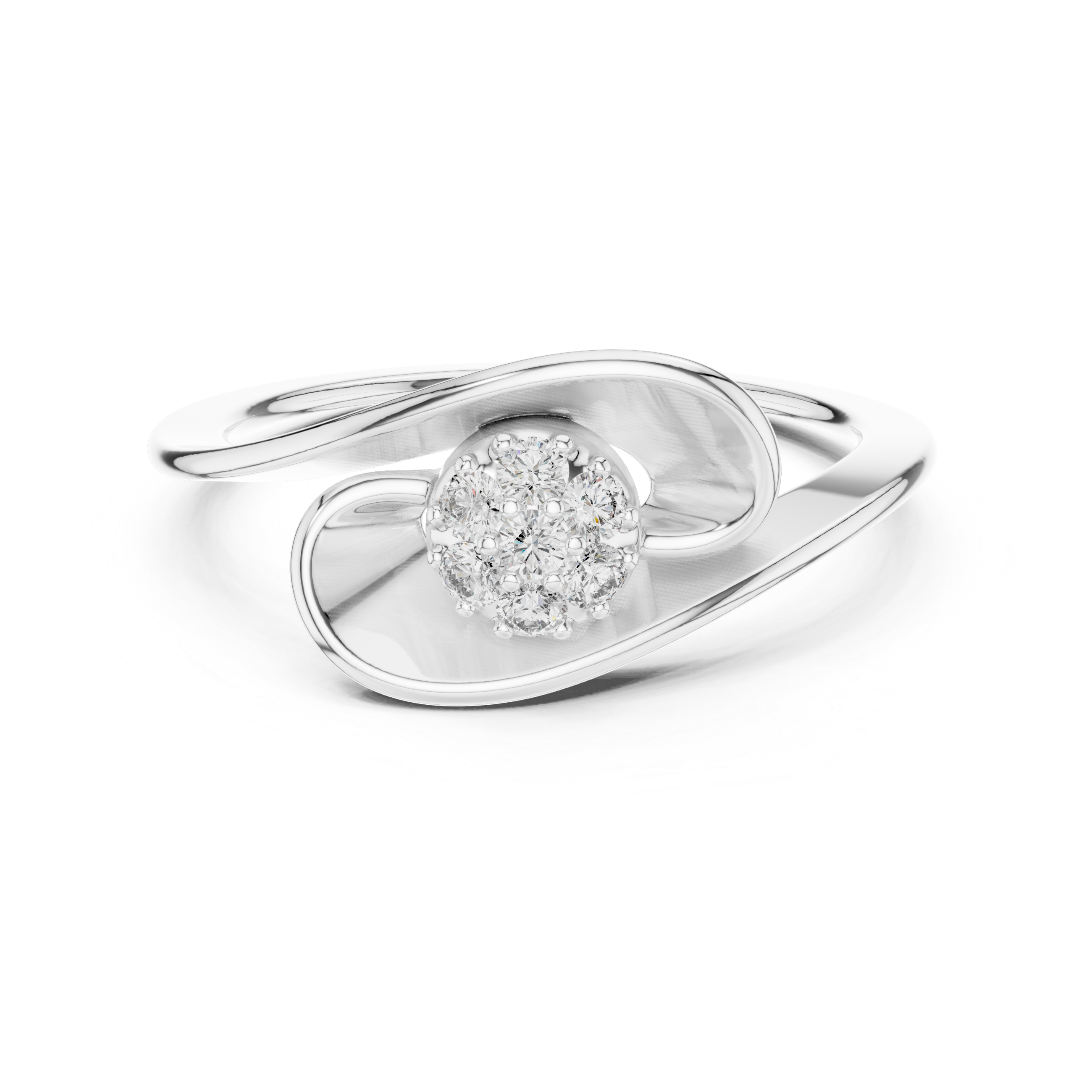 Diamond Swirl Cluster Ring – Modern Flowing Wave Statement Ring