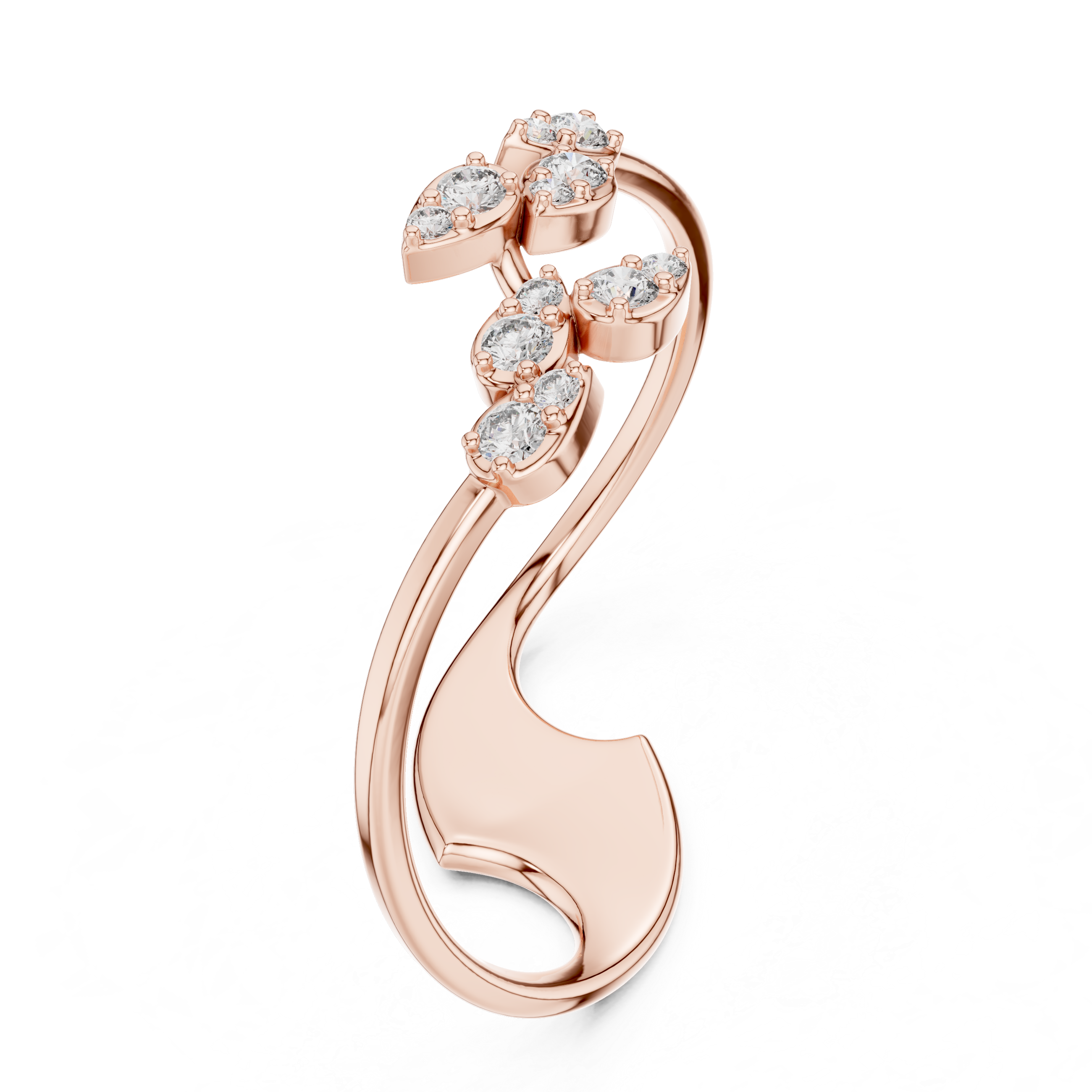 Diamond Leaf Open Ring – Nature Inspired Marquise Cluster Statement Ring