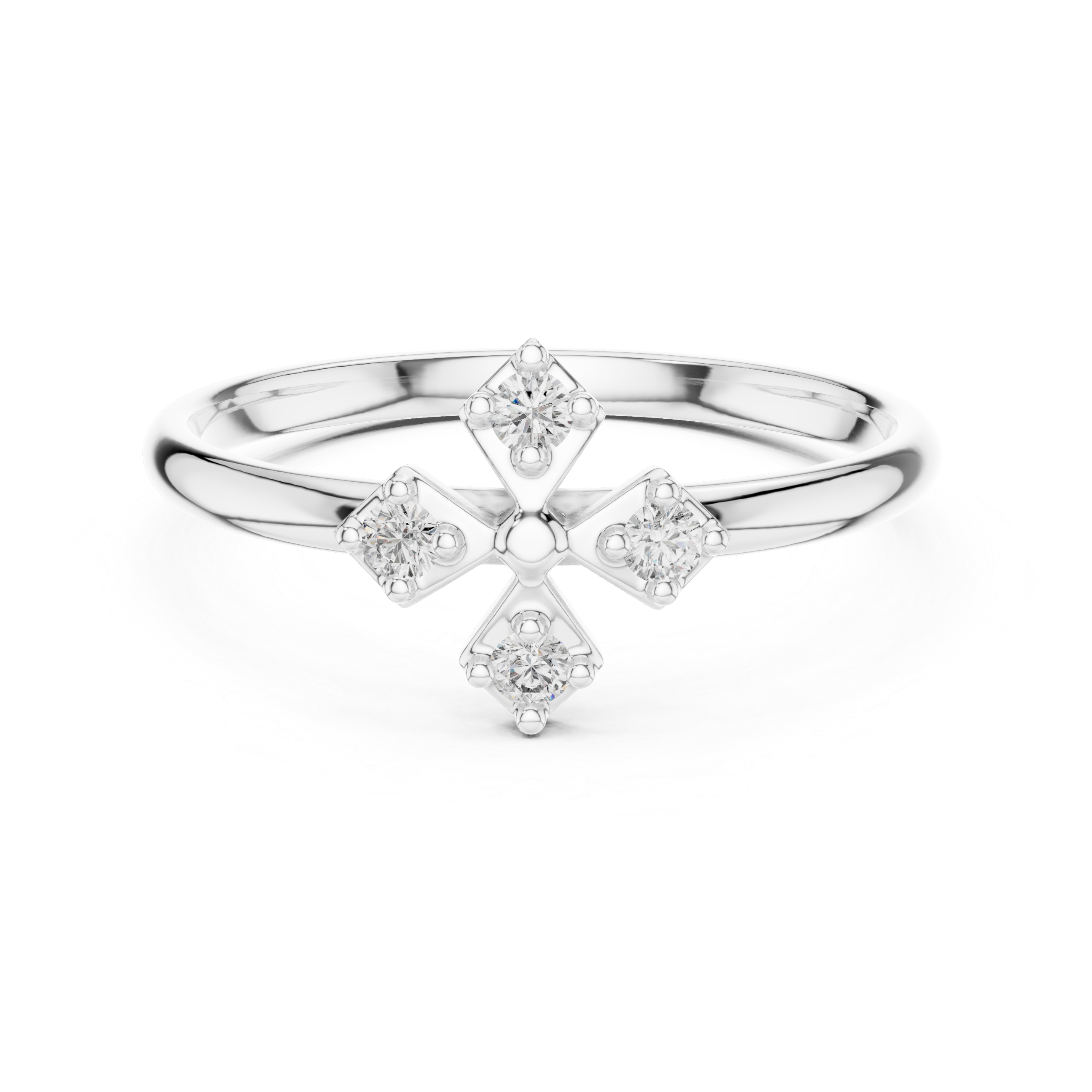 Four Diamond Compass Ring – Geometric Minimalist Cluster Ring