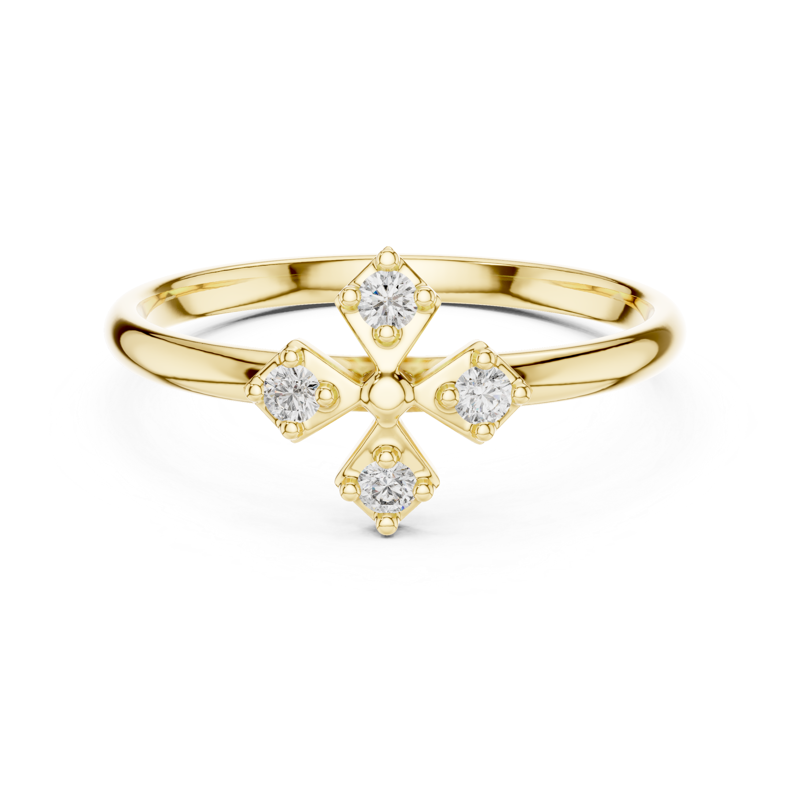 Four Diamond Compass Ring – Geometric Minimalist Cluster Ring