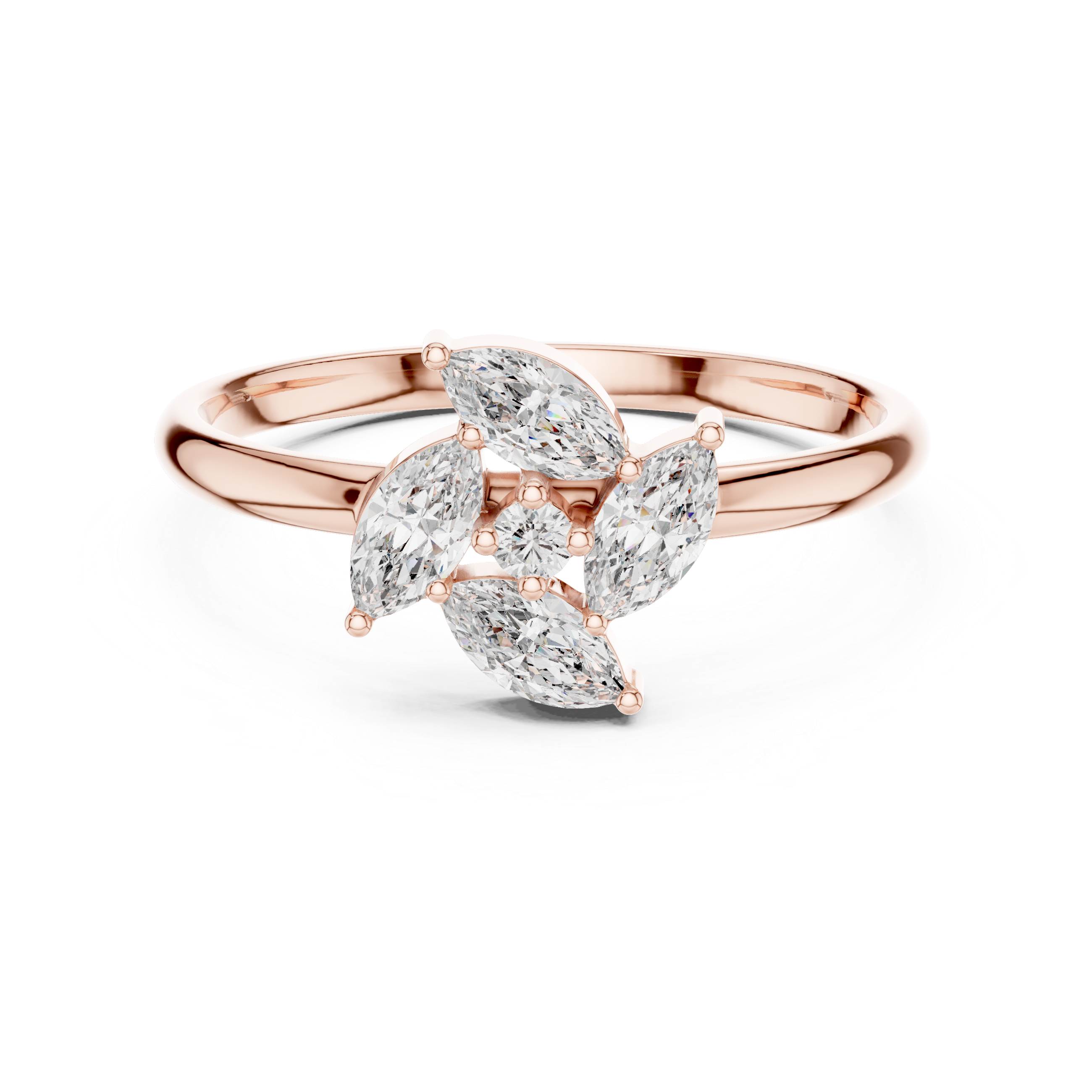 Marquise Diamond Floral Cluster Ring – Elegant Nature Inspired Statement Ring