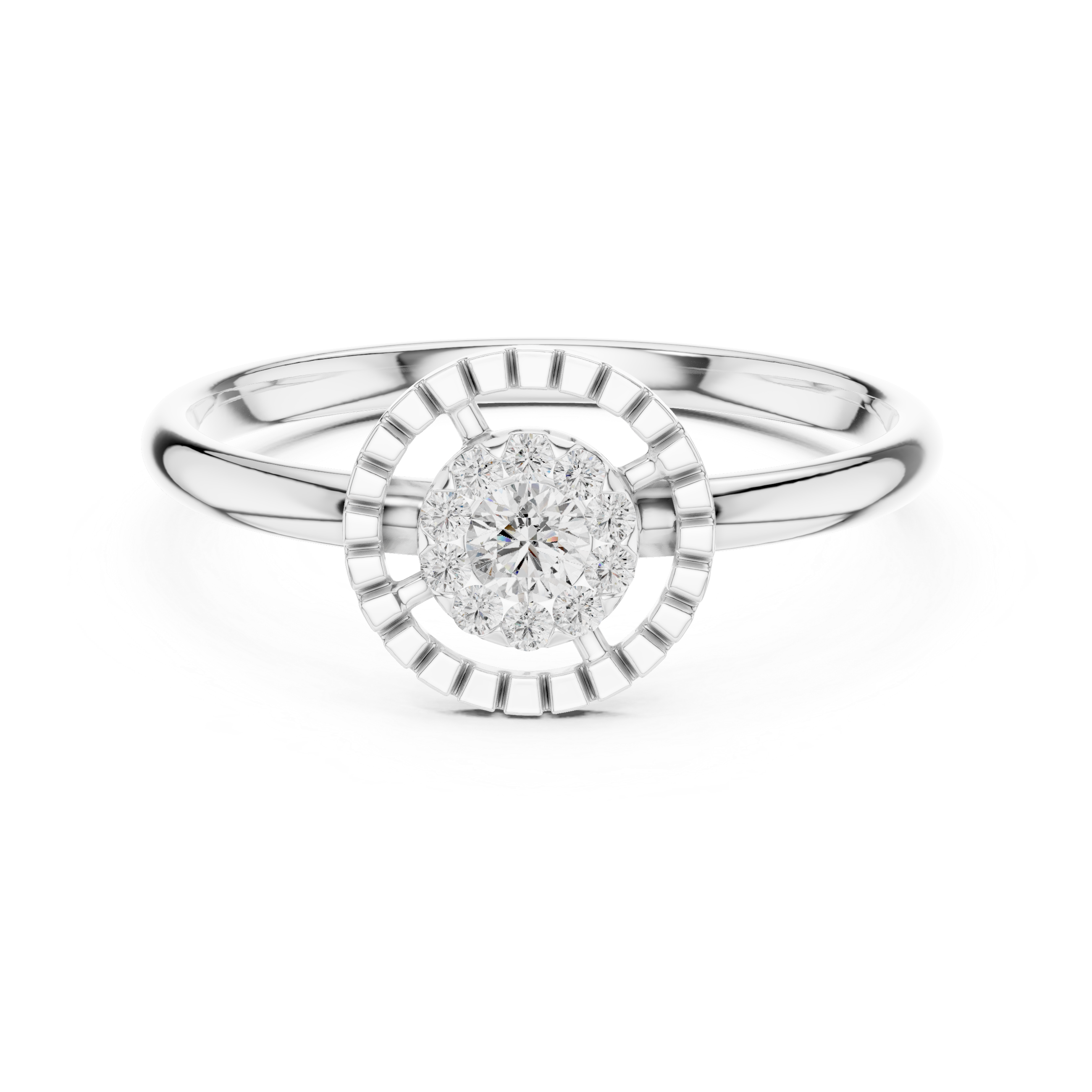 Round Diamond Halo Ring – Minimalist Sunburst Cluster Ring