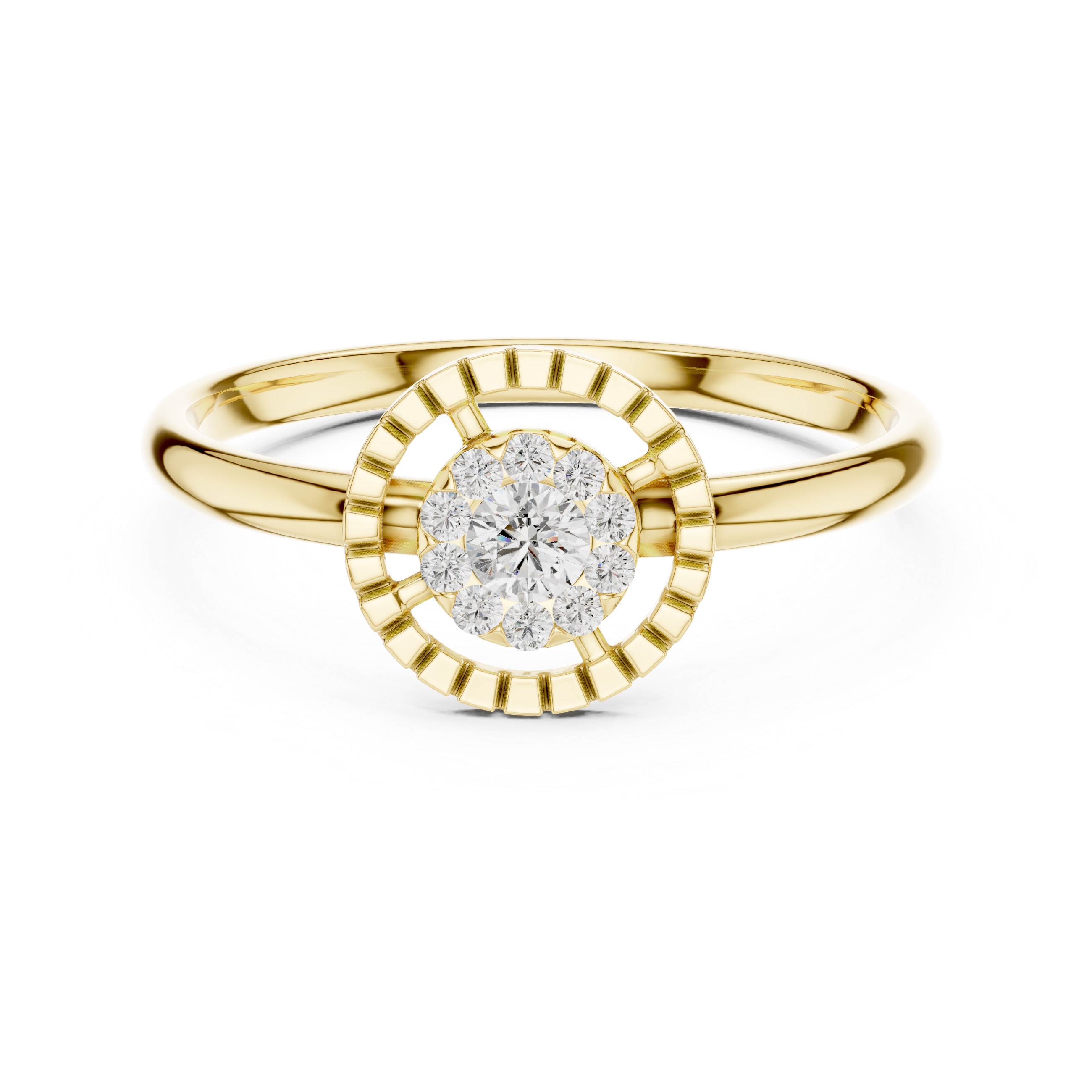 Round Diamond Halo Ring – Minimalist Sunburst Cluster Ring