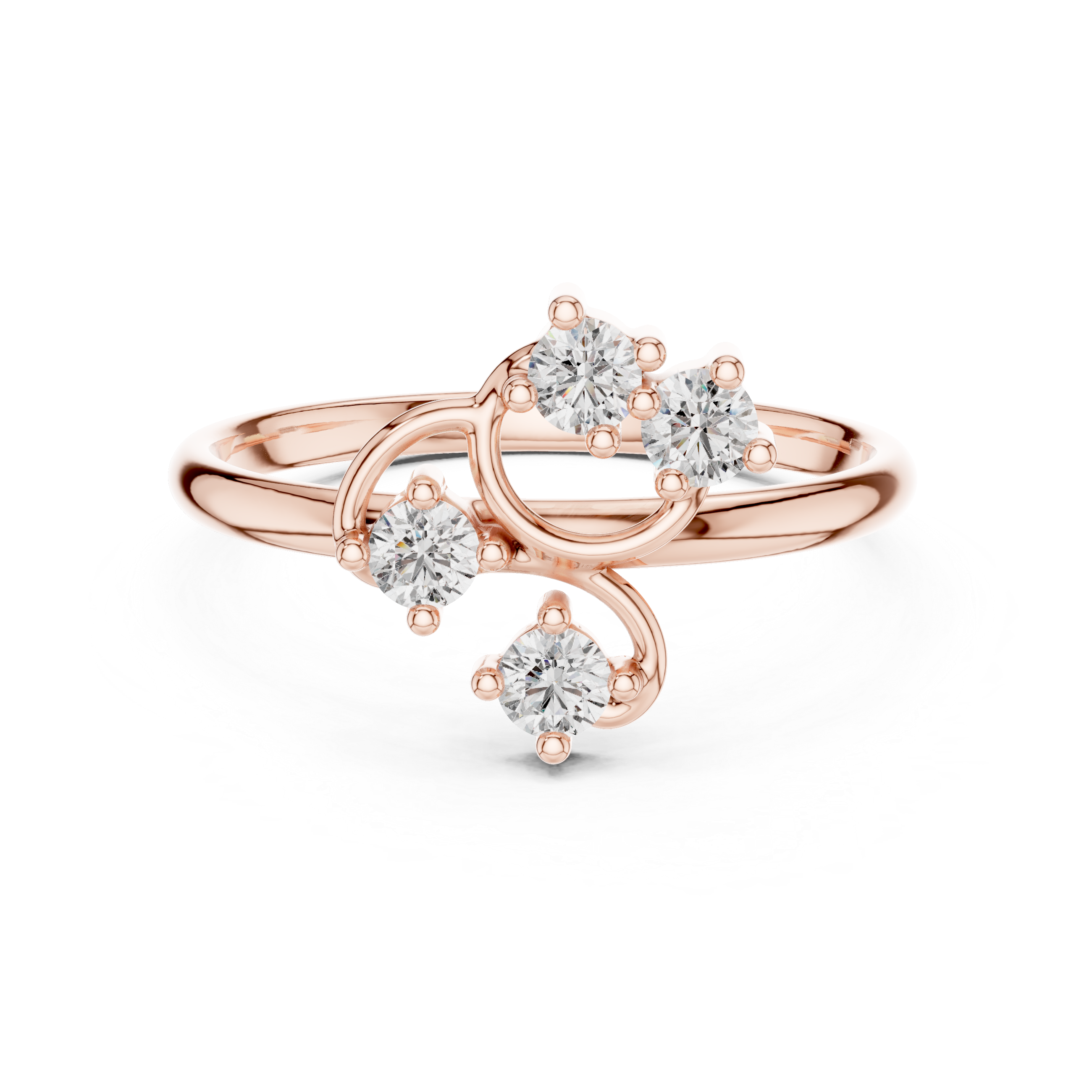 Modern Swirl Diamond Ring – Four Stone Open Circle Statement Ring