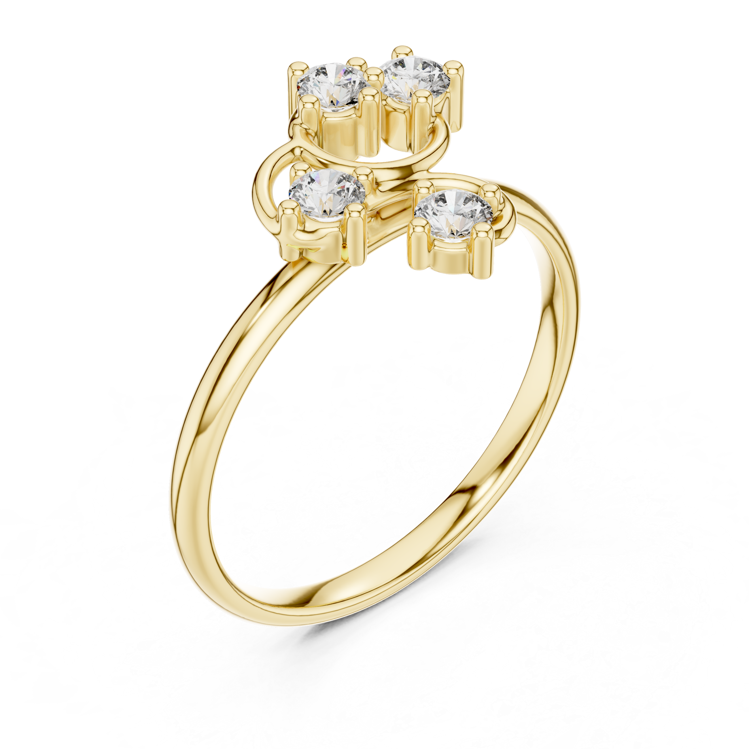 Modern Swirl Diamond Ring – Four Stone Open Circle Statement Ring