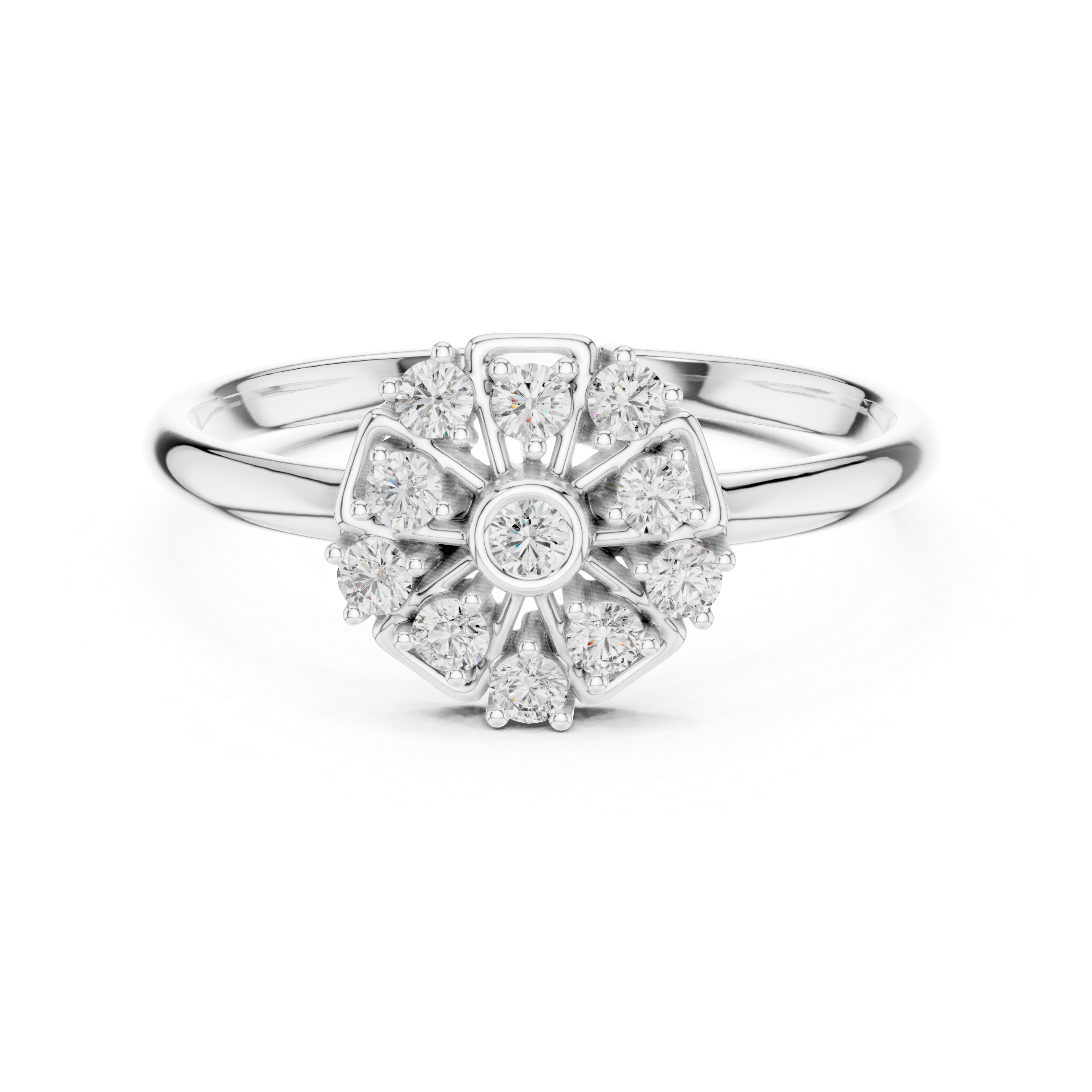 Vintage Floral Diamond Cluster Ring – Eleven Stone Flower Halo Ring