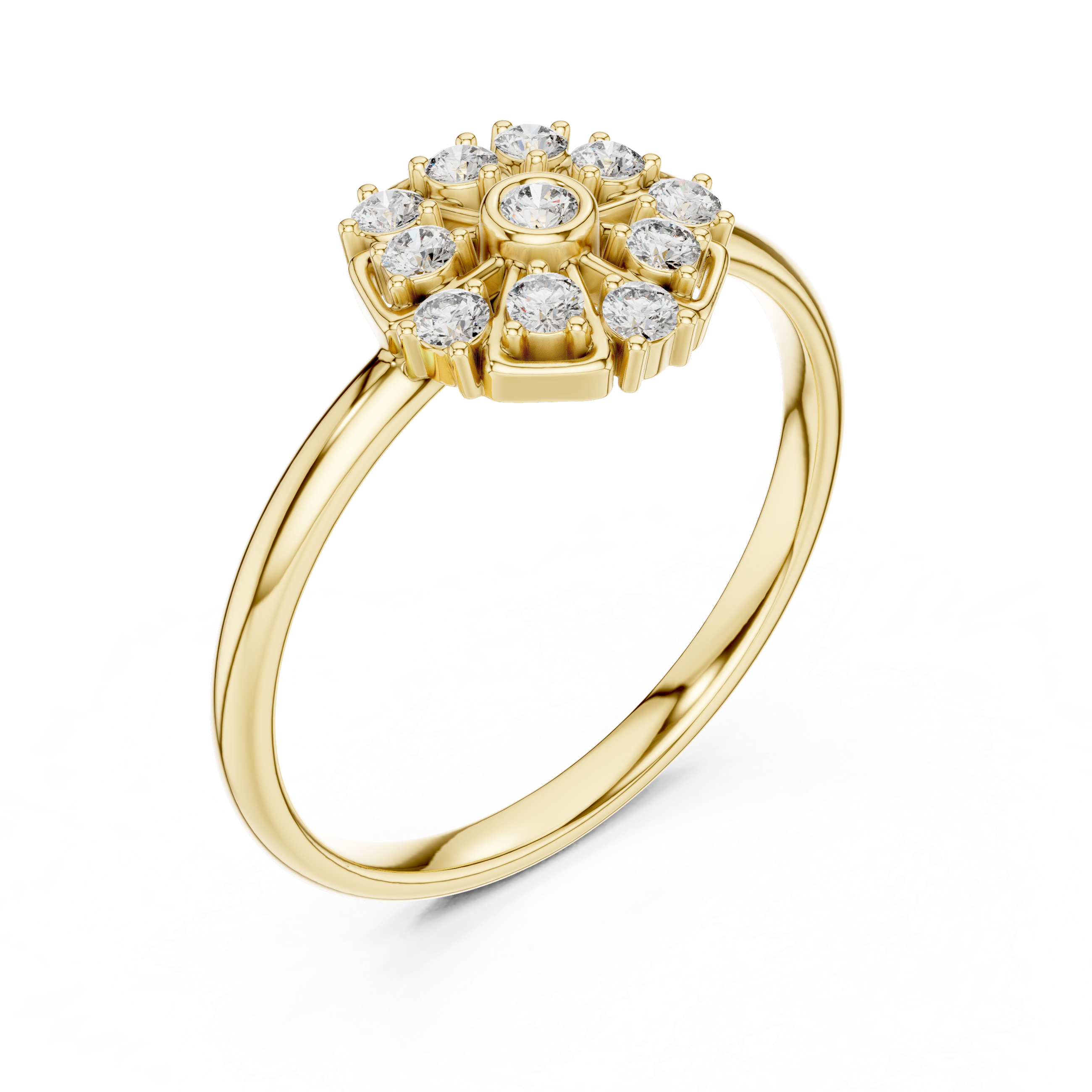 Vintage Floral Diamond Cluster Ring – Eleven Stone Flower Halo Ring