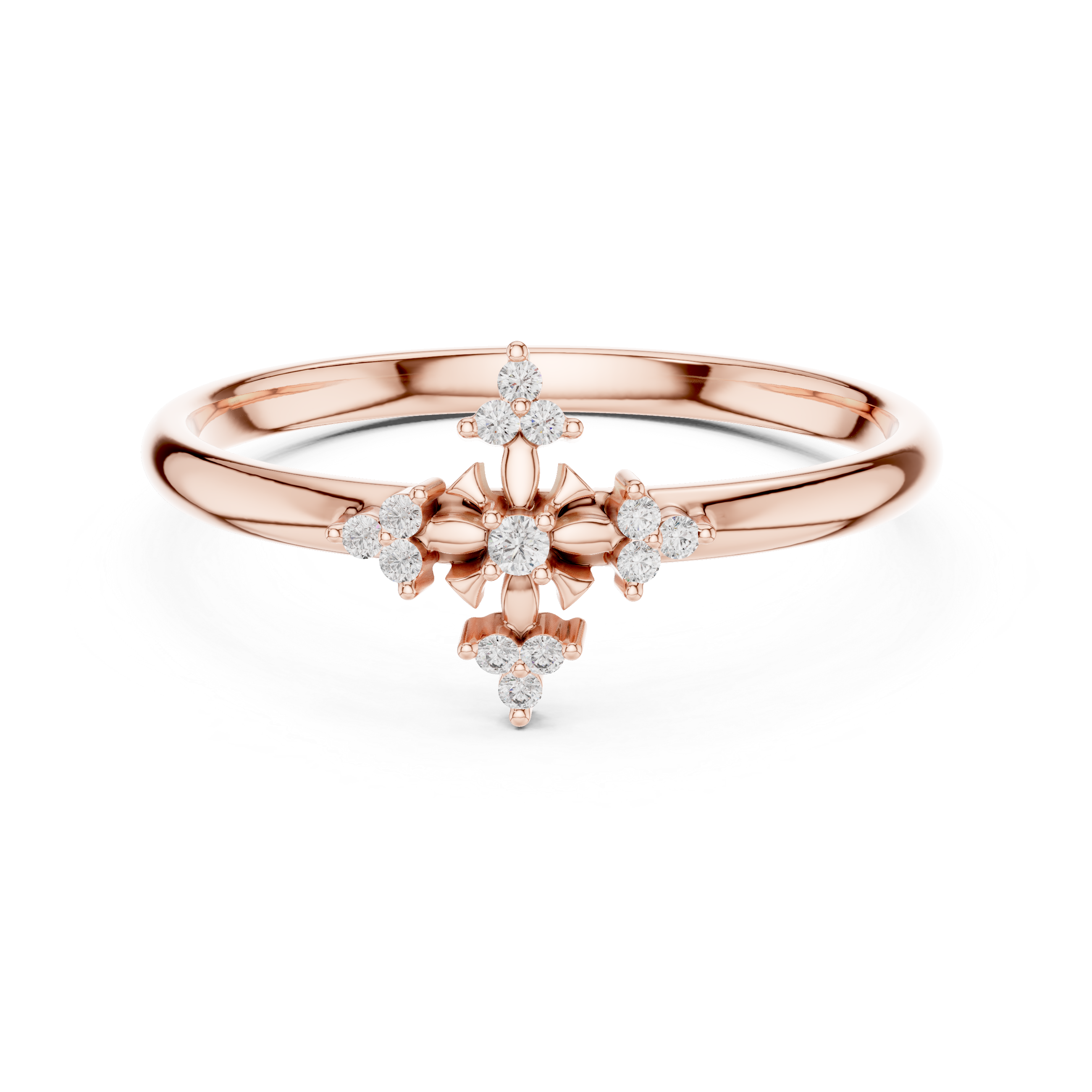 Vintage Cross Diamond Ring – Art Deco Floral Cluster Statement Ring