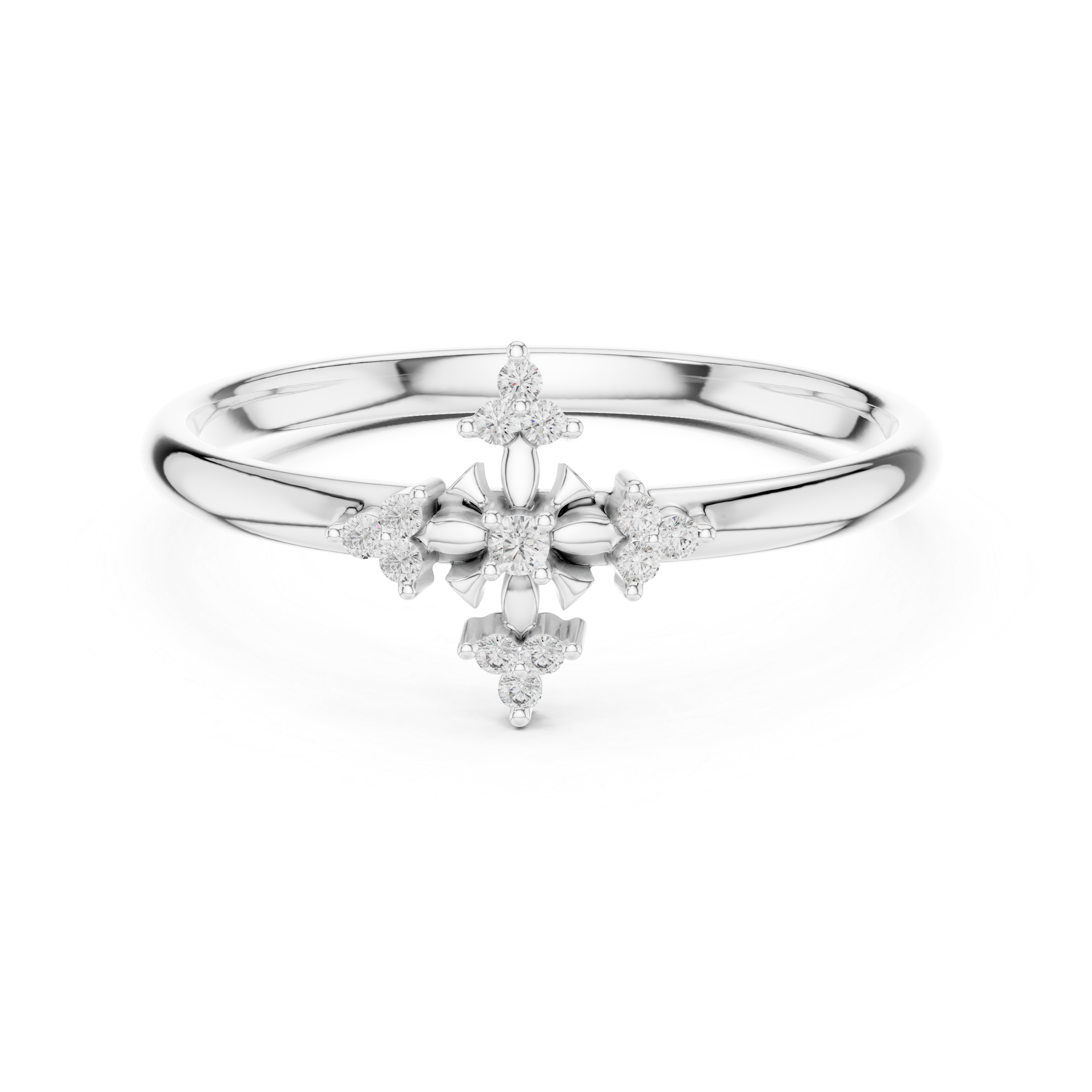 Vintage Cross Diamond Ring – Art Deco Floral Cluster Statement Ring