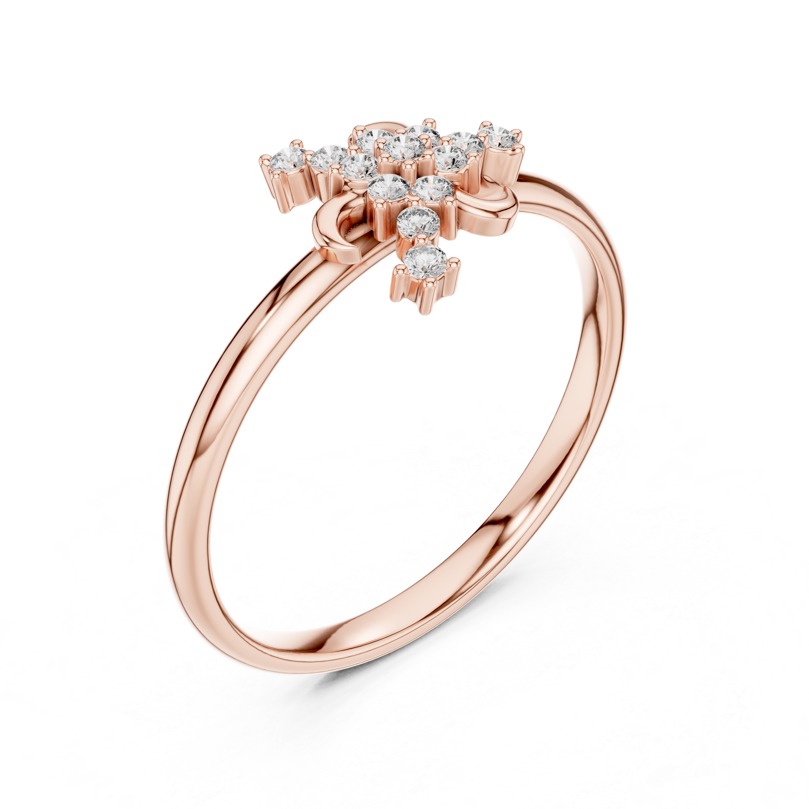 Celestial Diamond Starburst Ring – Vintage Crescent Moon Cluster Ring