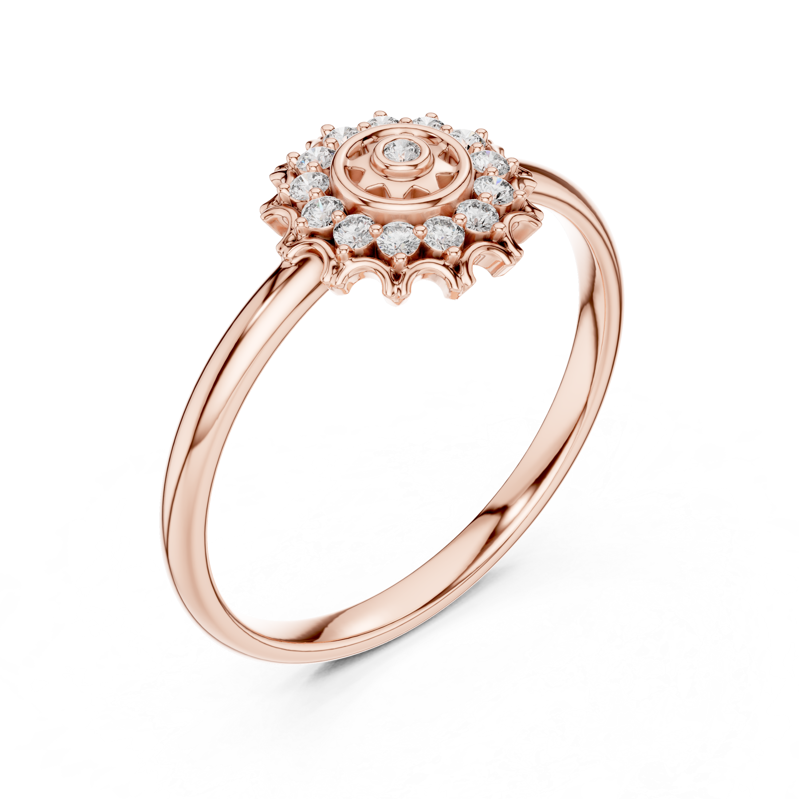 Vintage Halo Diamond Ring – Sunburst Floral Cluster Ring