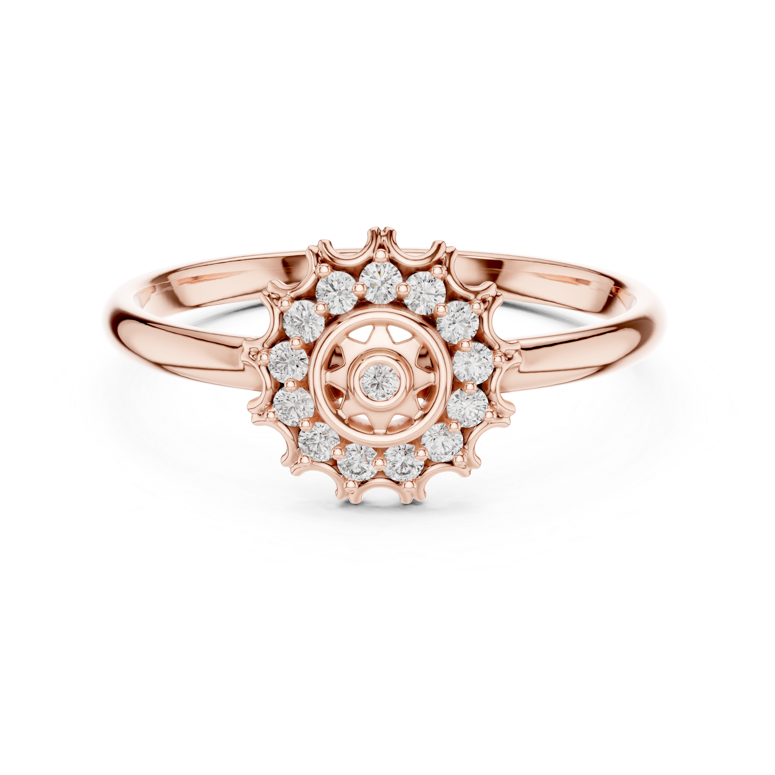 Vintage Halo Diamond Ring – Sunburst Floral Cluster Ring