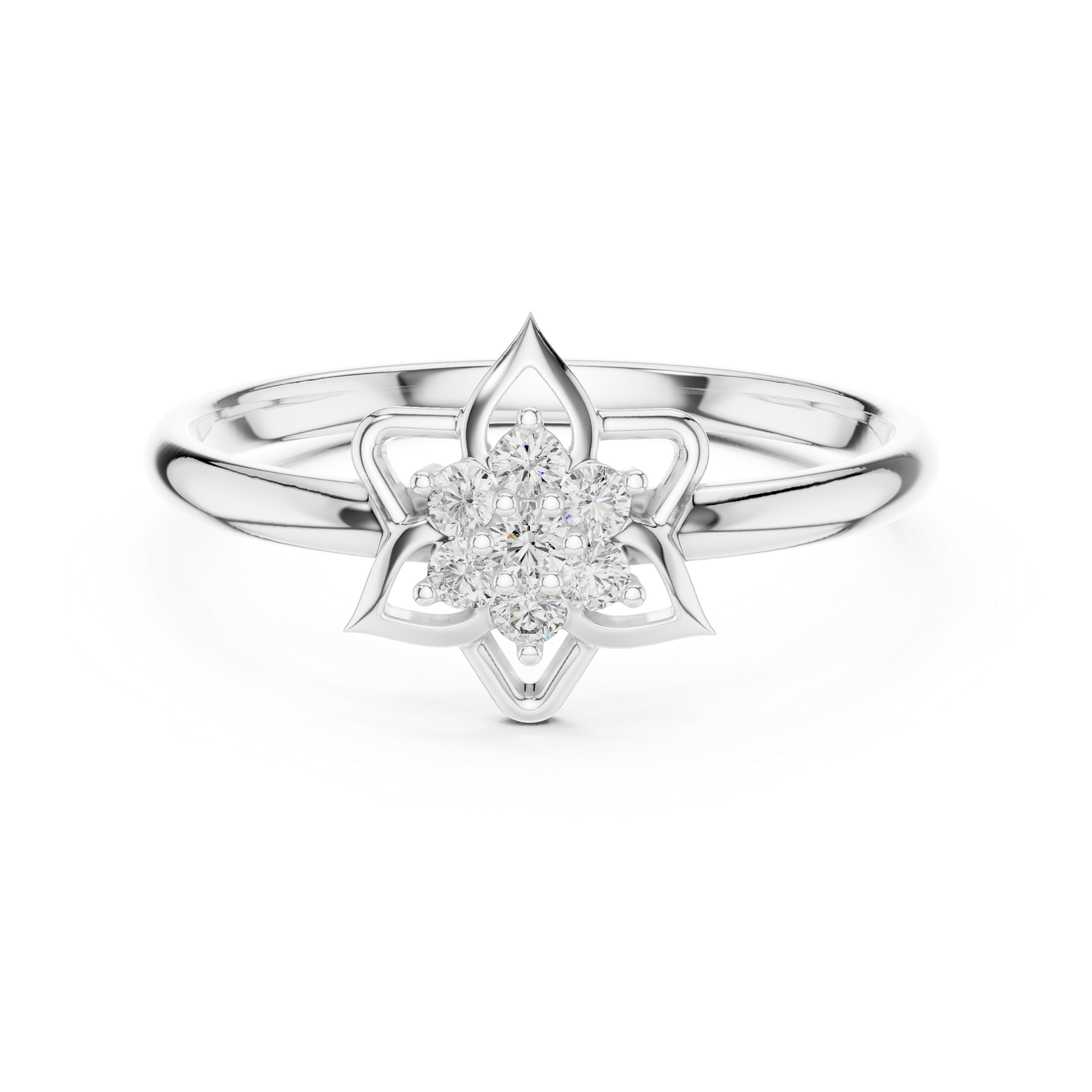 Six-Point Star Diamond Cluster Ring – Geometric Floral Statement Ring