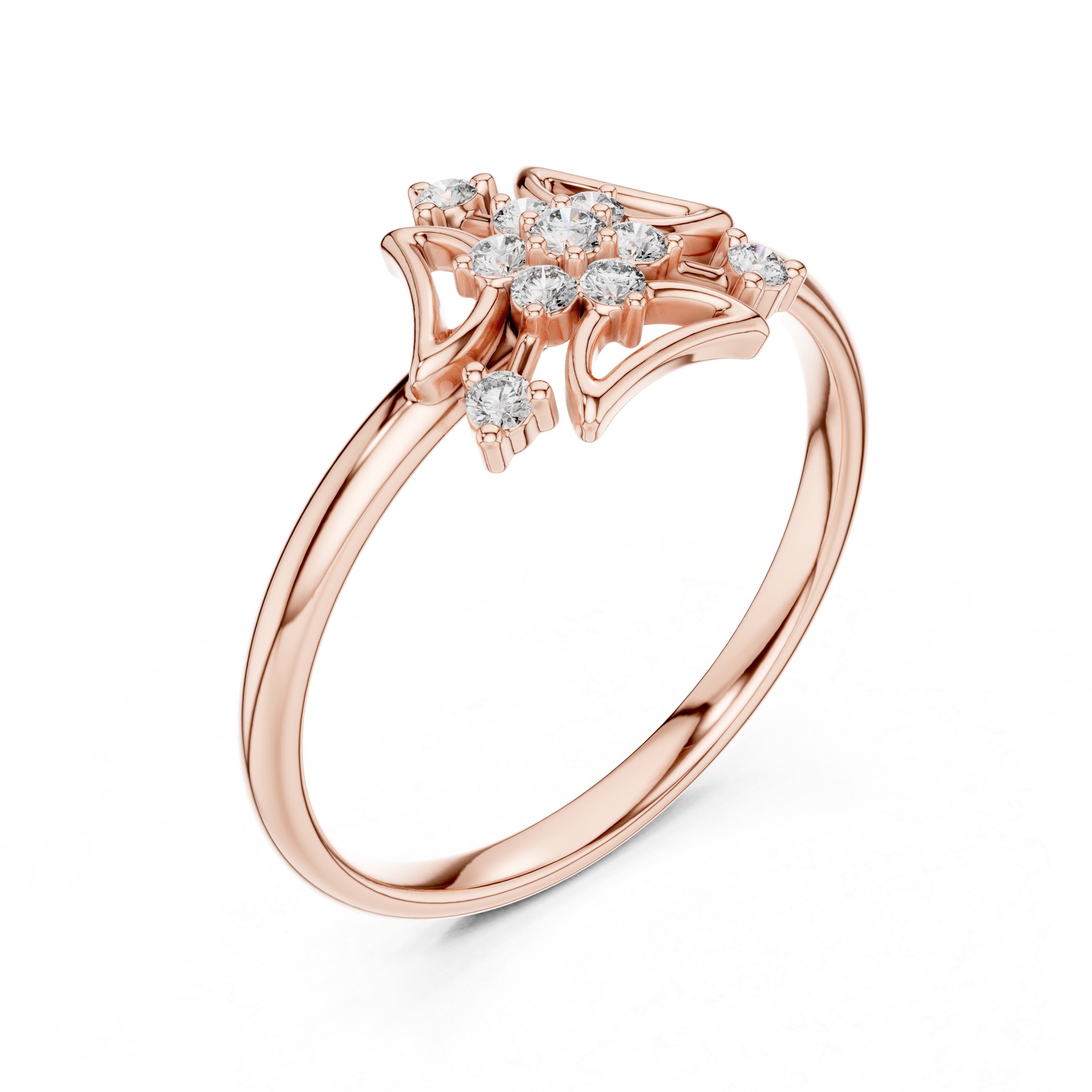 Geometric Trinity Star Diamond Cluster Ring – Celestial Openwork Statement Ring