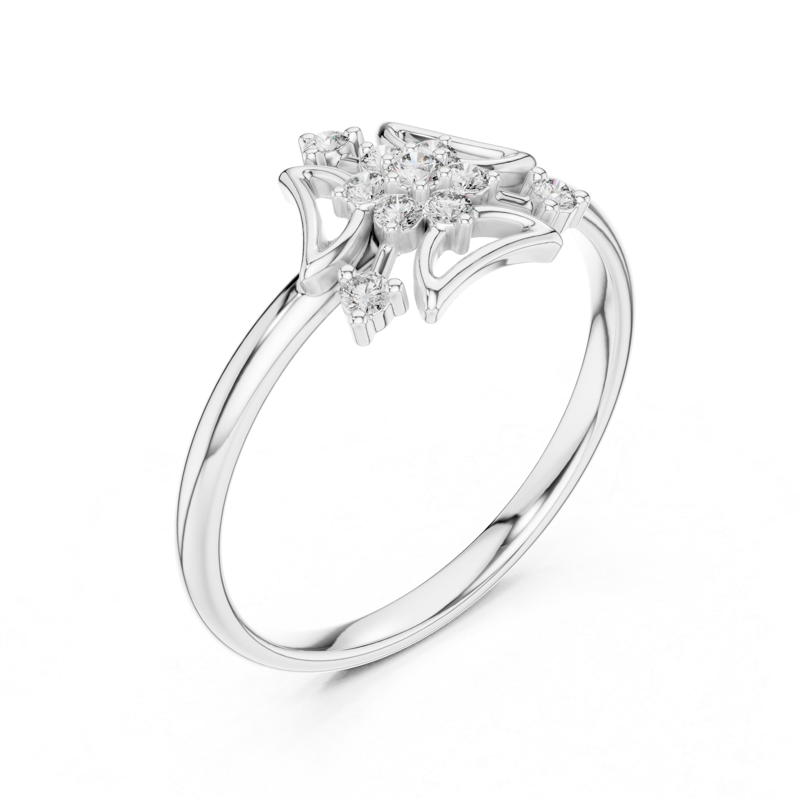 Geometric Trinity Star Diamond Cluster Ring – Celestial Openwork Statement Ring