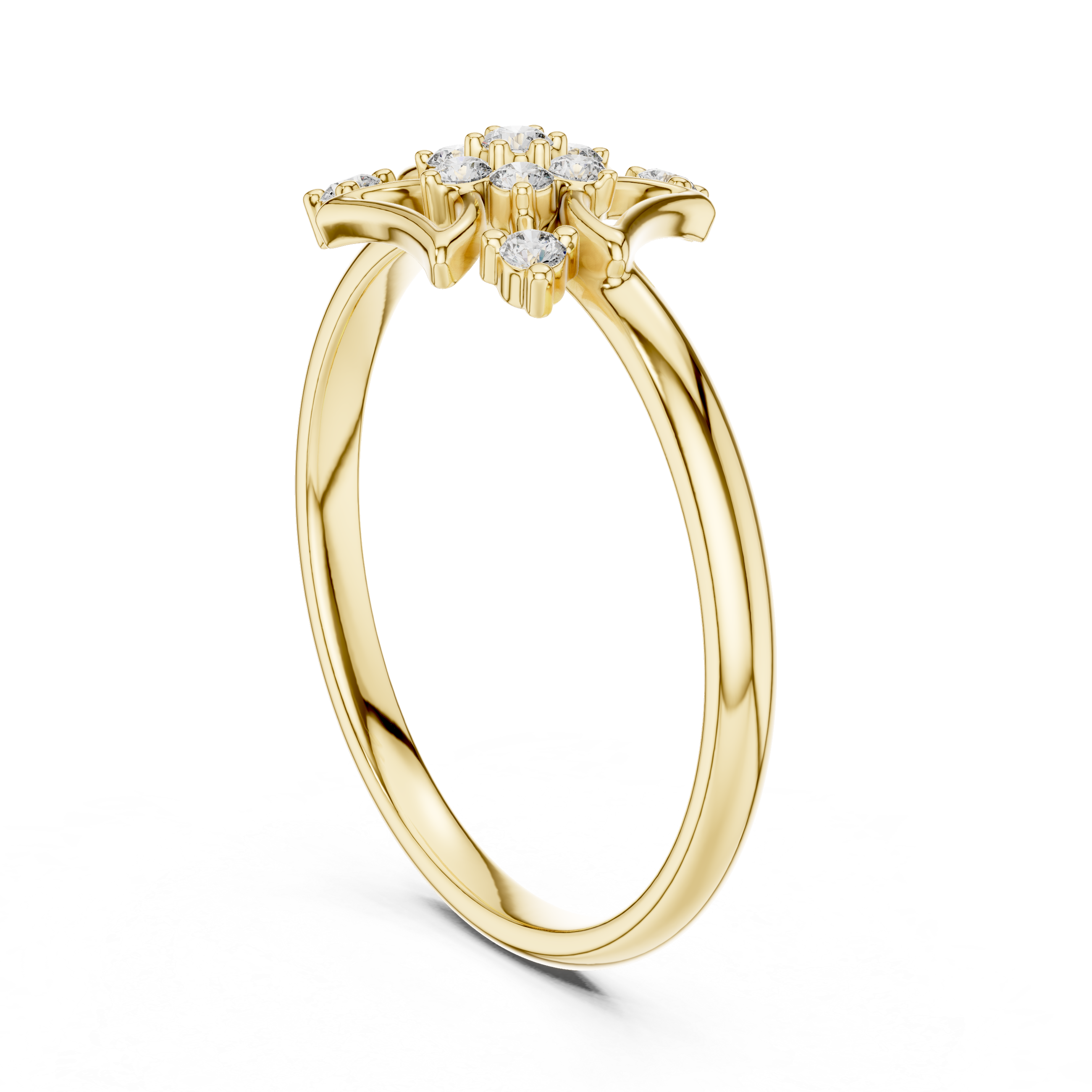 Geometric Trinity Star Diamond Cluster Ring – Celestial Openwork Statement Ring