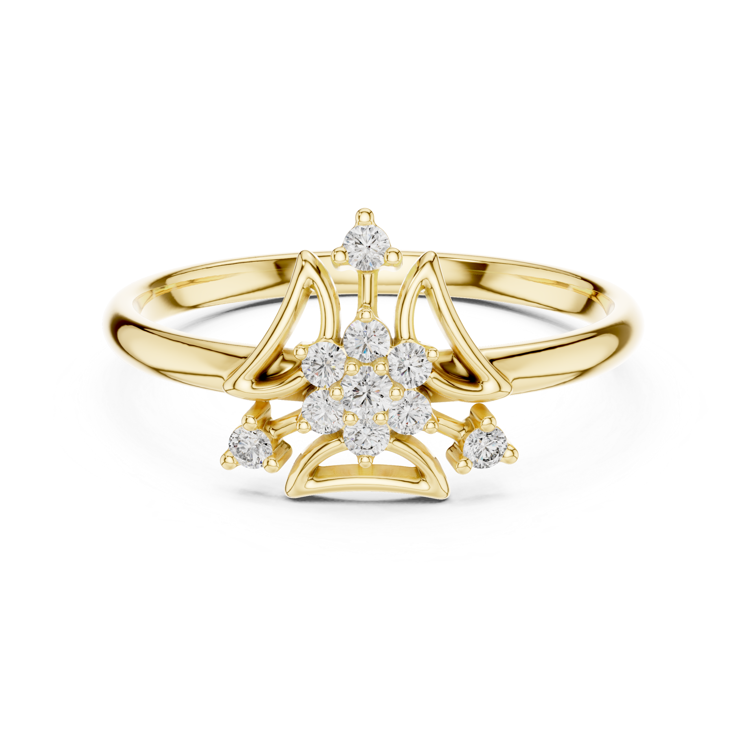 Geometric Trinity Star Diamond Cluster Ring – Celestial Openwork Statement Ring