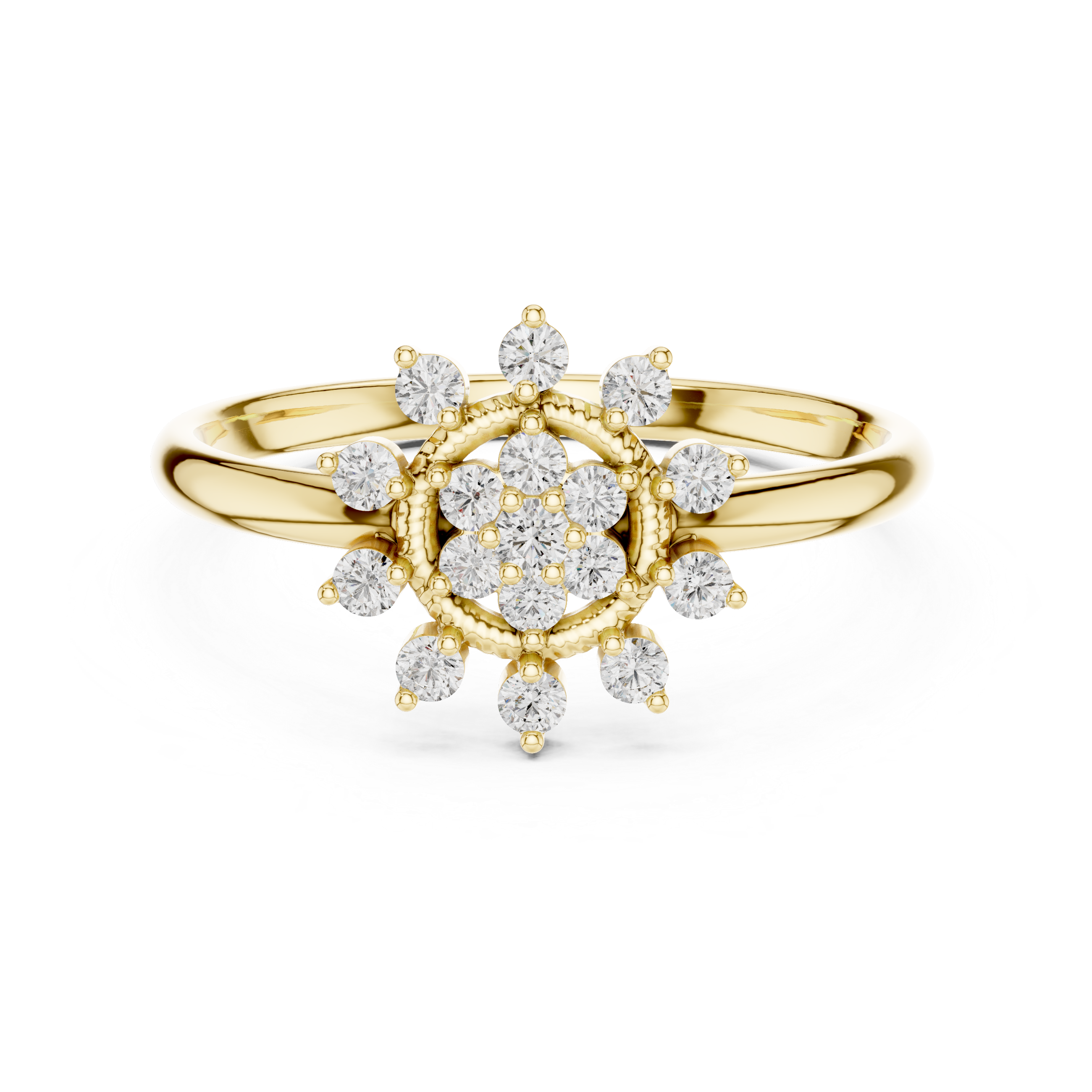Vintage Sunburst Diamond Cluster Ring – Celestial Halo Statement Ring