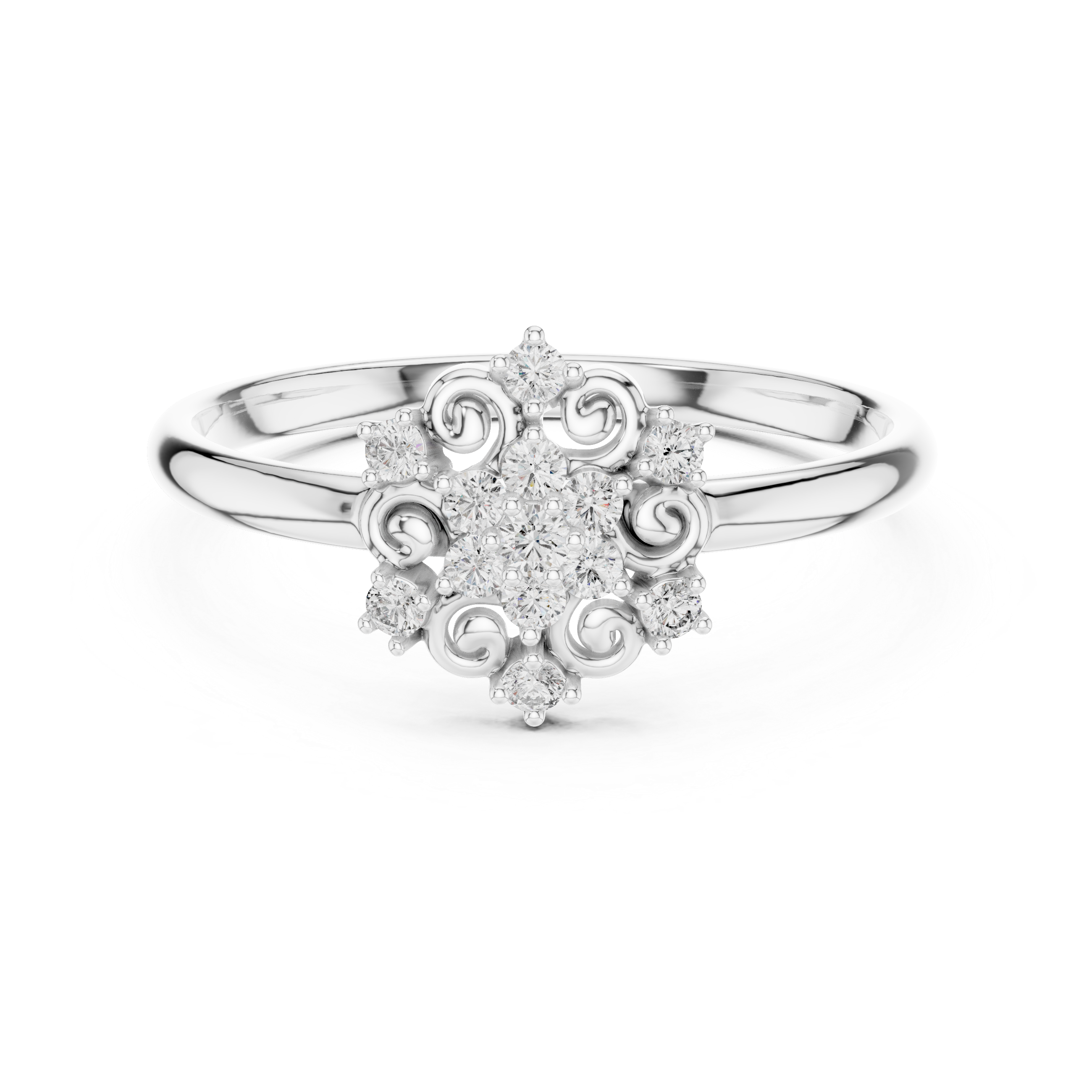 Vintage Scrollwork Diamond Cluster Ring – Floral Halo Statement Ring