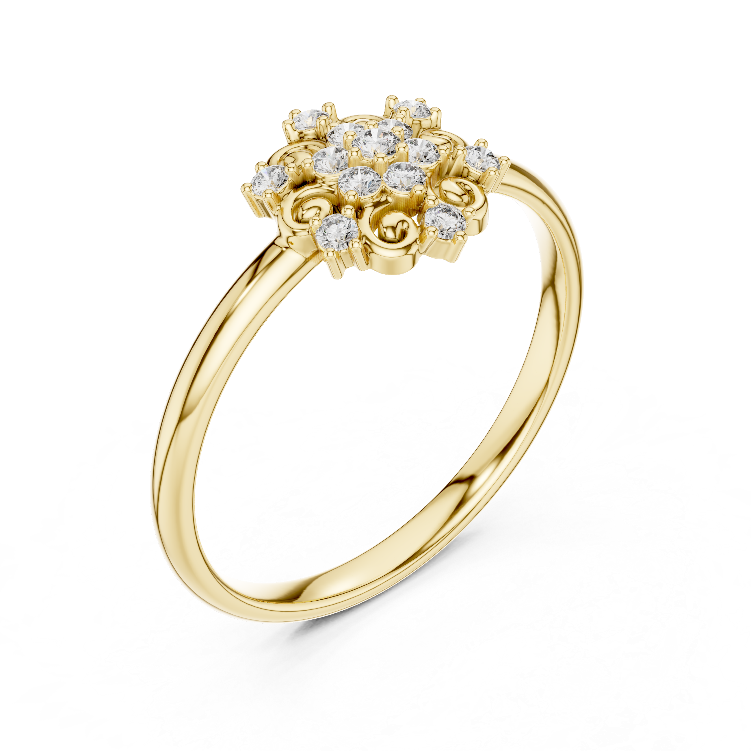 Vintage Scrollwork Diamond Cluster Ring – Floral Halo Statement Ring