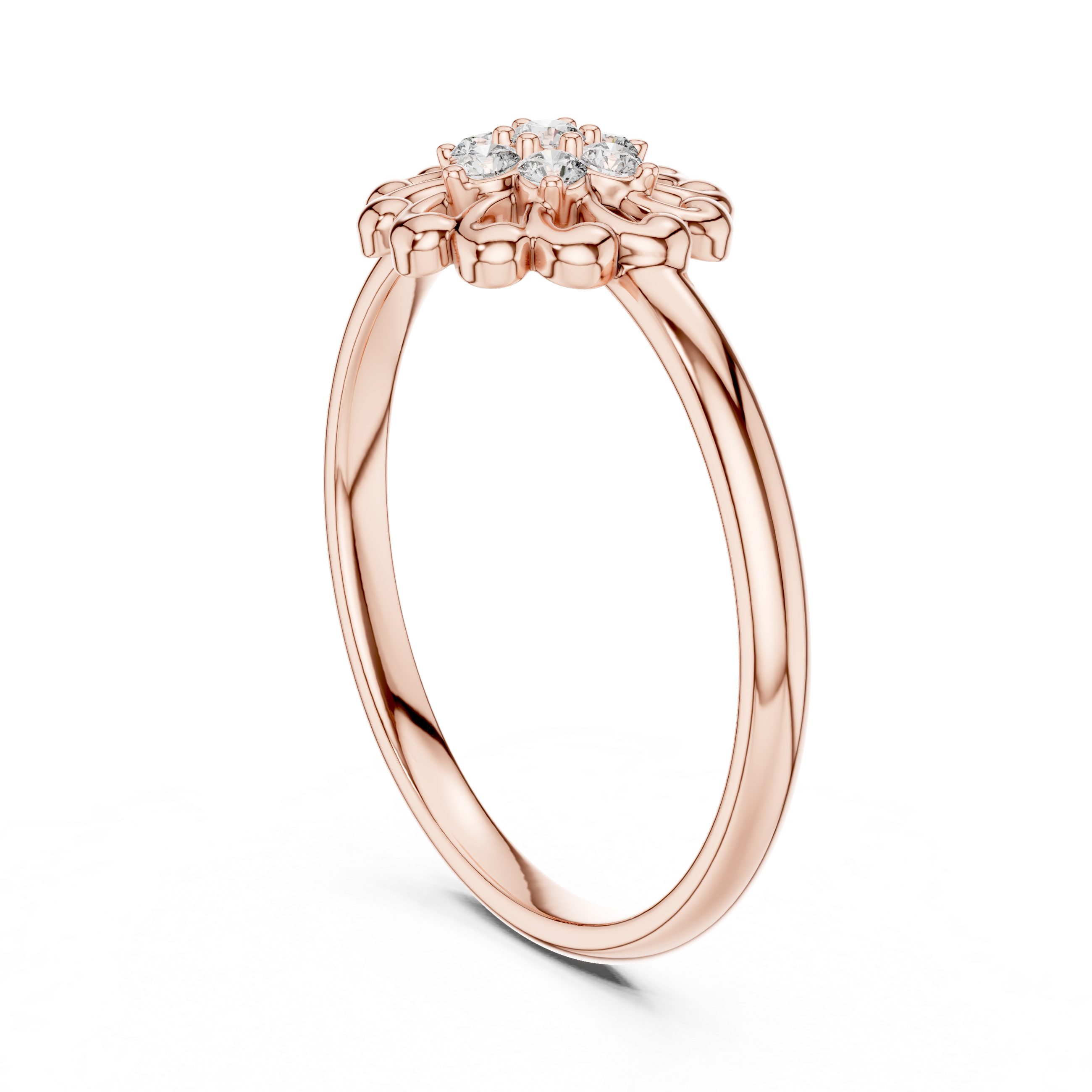 Diamond Floral Cluster Ring with Open Petal Halo – Vintage Inspired Flower Ring
