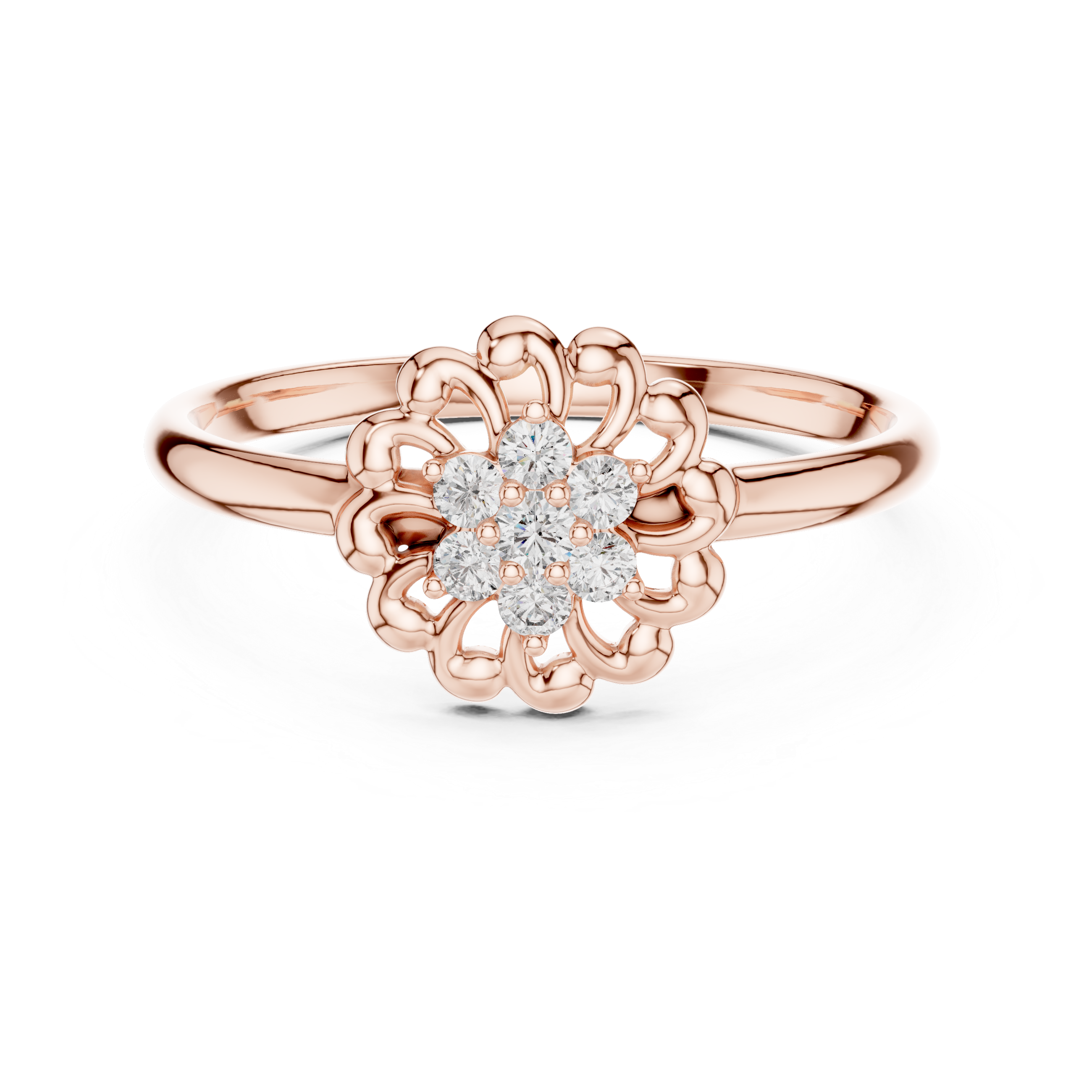 Diamond Floral Cluster Ring with Open Petal Halo – Vintage Inspired Flower Ring