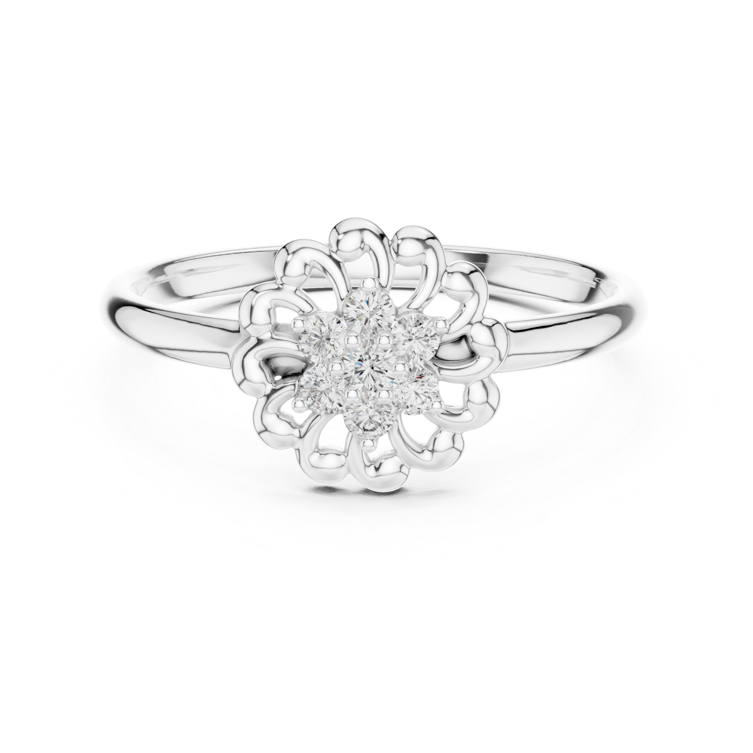 Diamond Floral Cluster Ring with Open Petal Halo – Vintage Inspired Flower Ring
